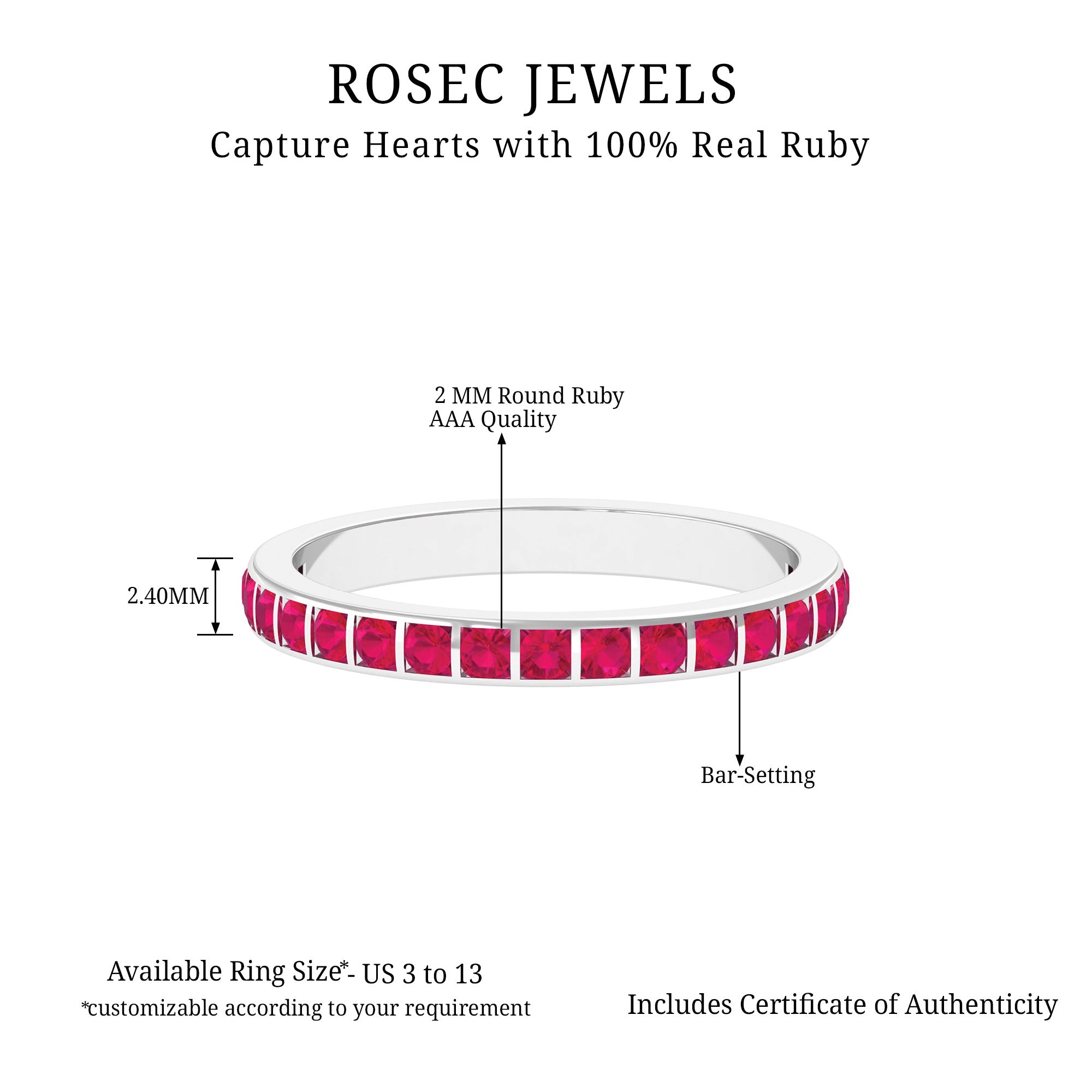 Bar Set Ruby Contemporary Eternity Ring Ruby - ( AAA ) - Quality - Rosec Jewels