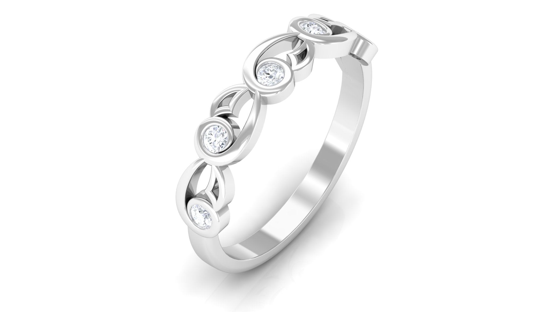 1/4 CT Bezel Set Round Diamond Designer Band Ring Diamond - ( HI-SI ) - Color and Clarity - Rosec Jewels