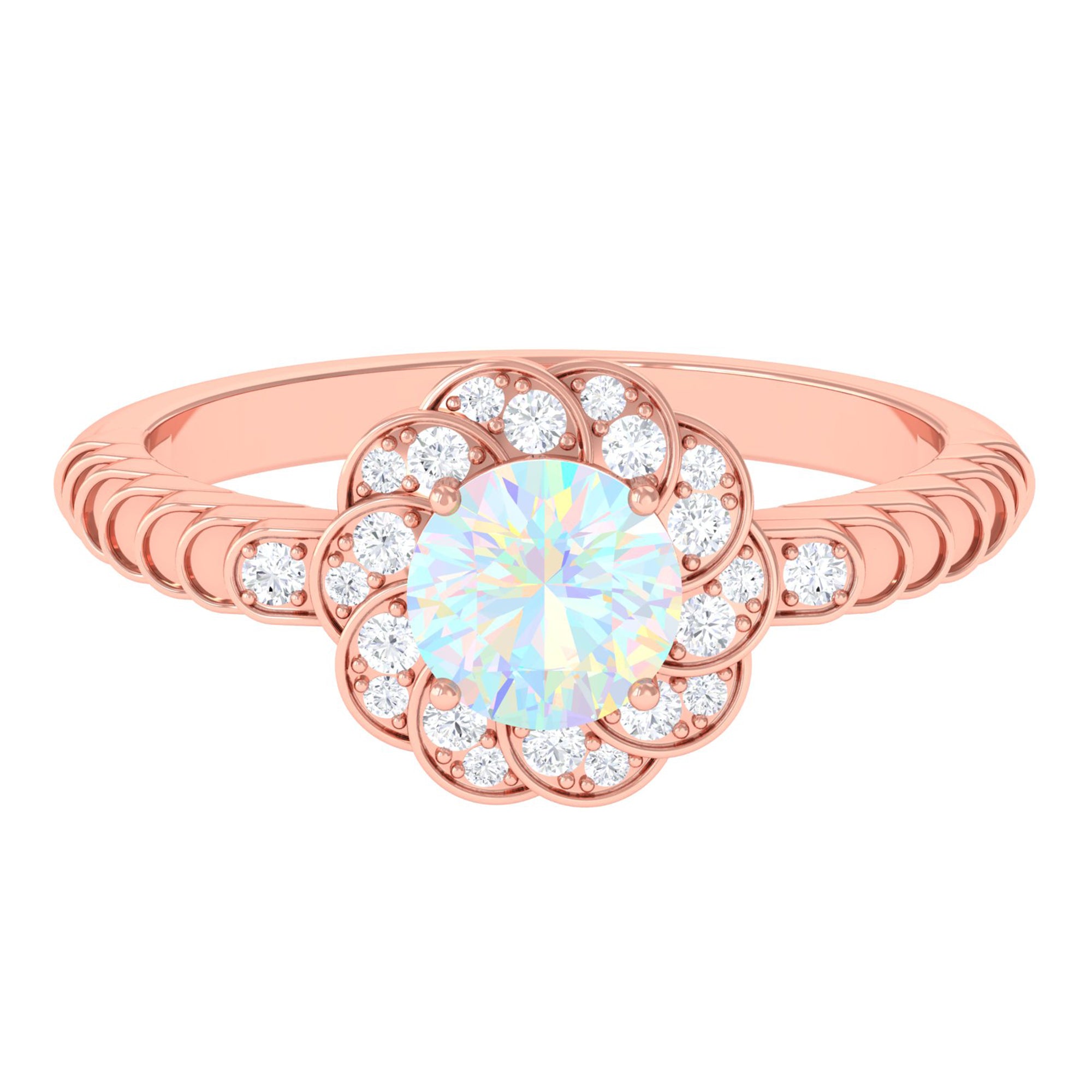 Ethiopian Opal and Diamond Flower Engagement Ring Ethiopian Opal - ( AAA ) - Quality - Rosec Jewels