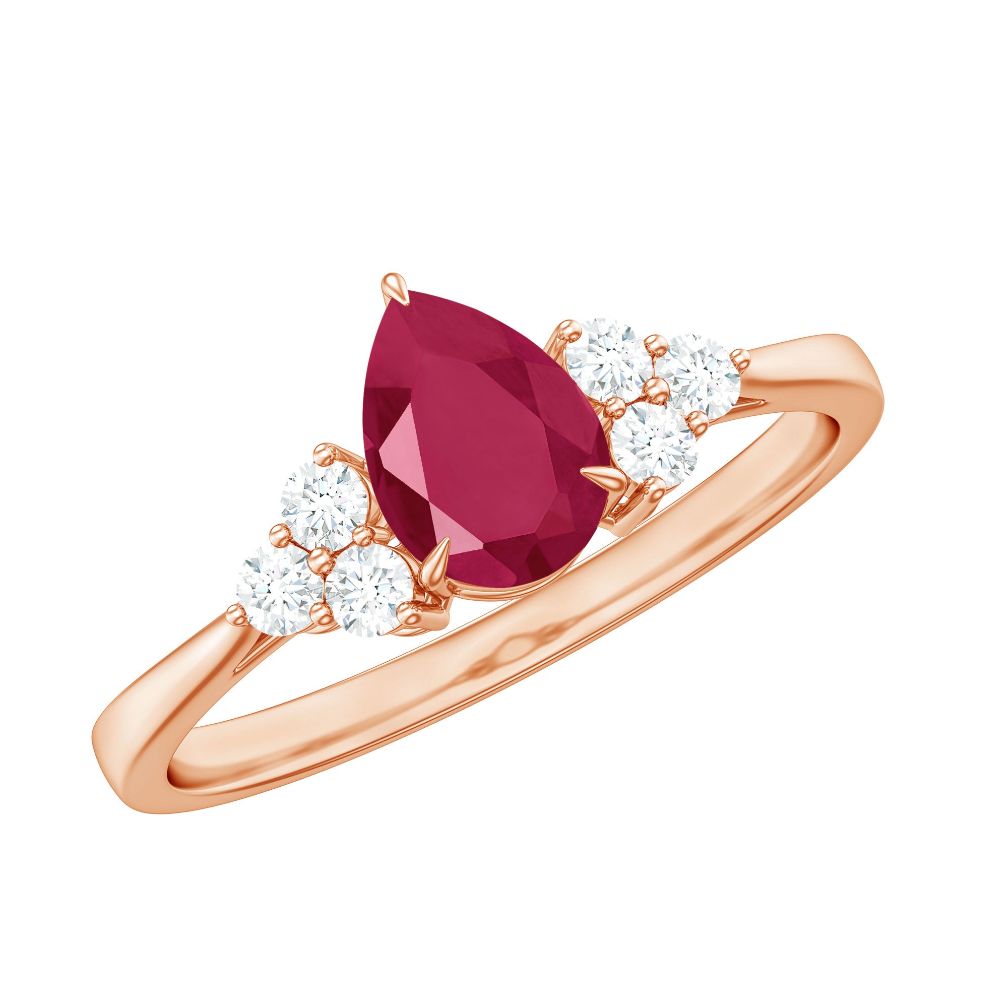 Claw Set Pear Cut Ruby Engagement Ring with Diamond Trio Ruby - ( AAA ) - Quality - Rosec Jewels