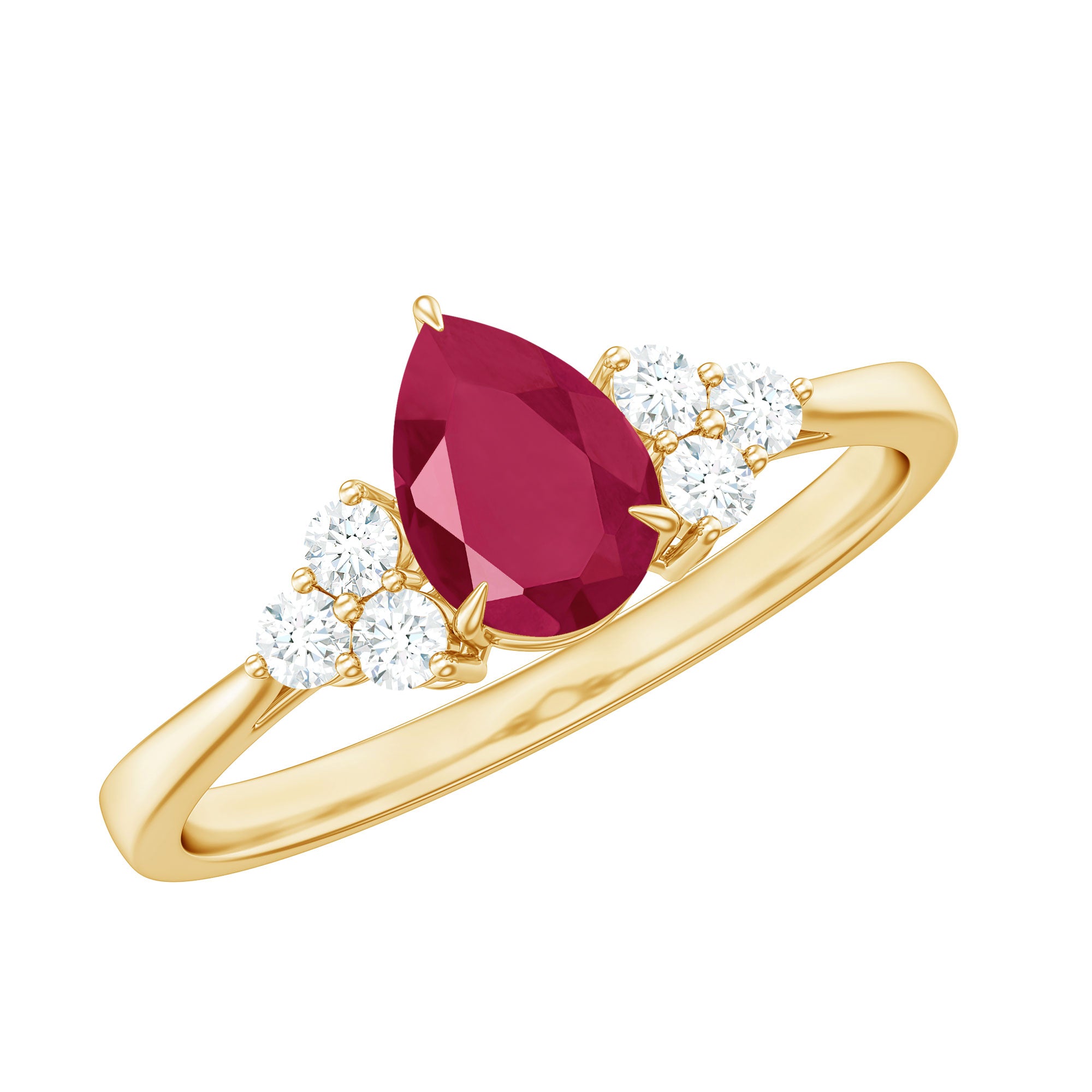 Claw Set Pear Cut Ruby Engagement Ring with Diamond Trio Ruby - ( AAA ) - Quality - Rosec Jewels