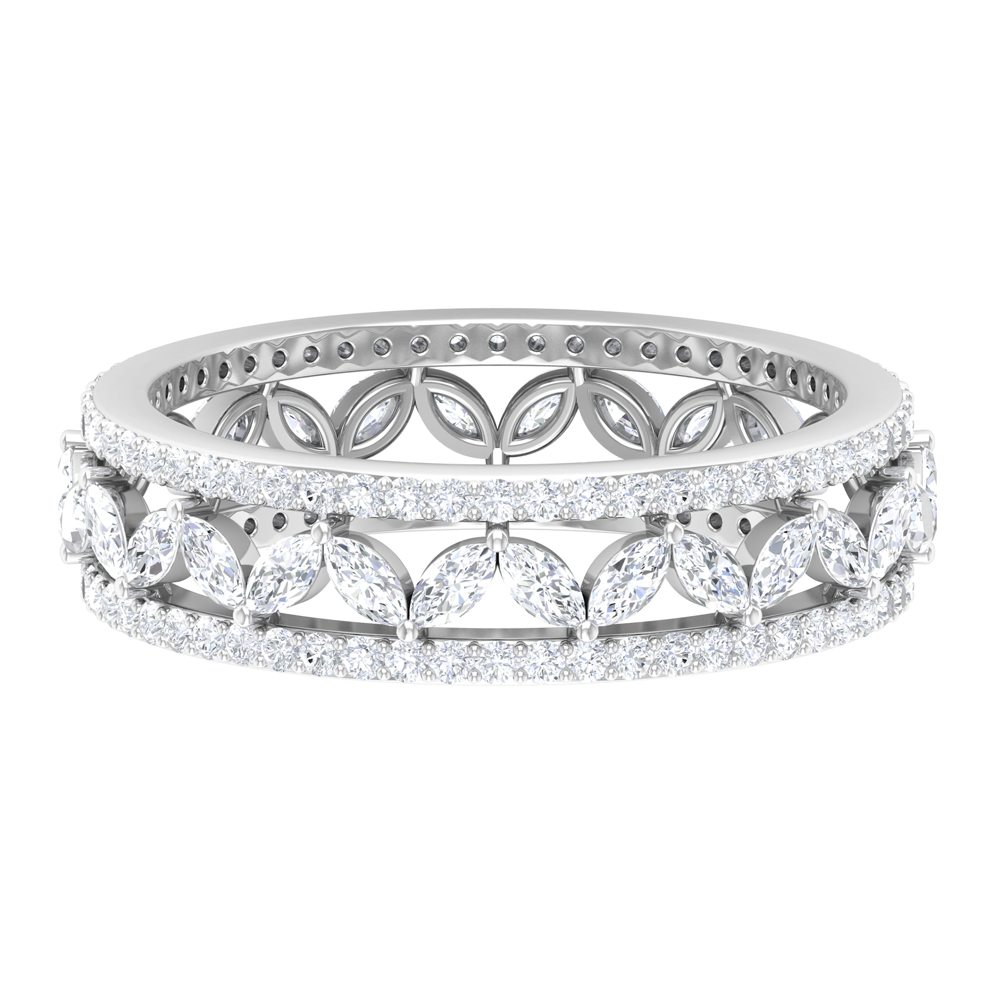 Certified Marquise Moissanite Wedding Band Moissanite - ( D-VS1 ) - Color and Clarity - Rosec Jewels