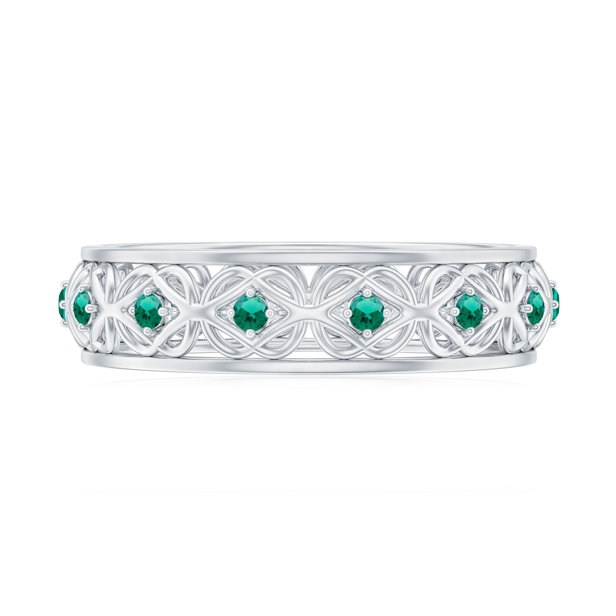 Vintage Inspired Created Emerald Celtic Knot Full Eternity Band Ring in Gold Lab Created Emerald - ( AAAA ) - Quality - Rosec Jewels