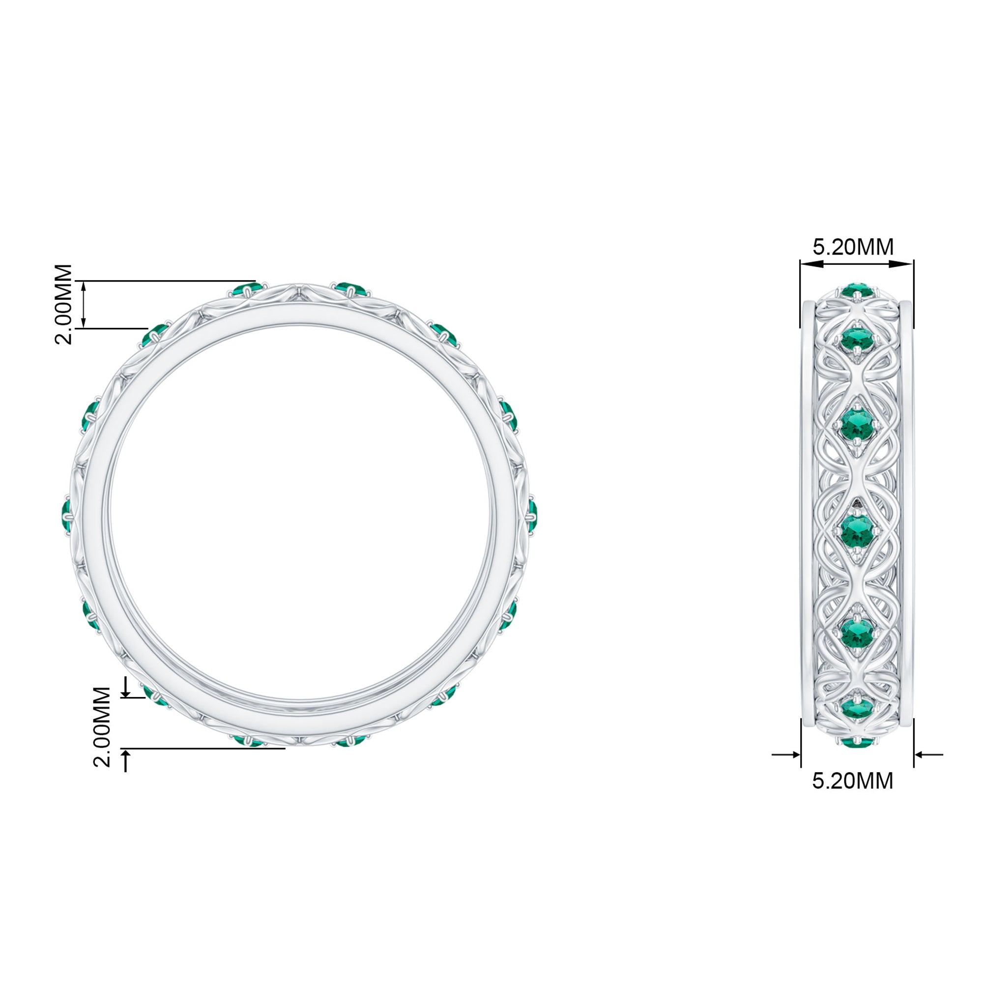 Vintage Inspired Created Emerald Celtic Knot Full Eternity Band Ring in Gold Lab Created Emerald - ( AAAA ) - Quality - Rosec Jewels