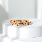 Filigree Detailed Ruby Gold Band Ring in Prong Setting Ruby - ( AAA ) - Quality - Rosec Jewels