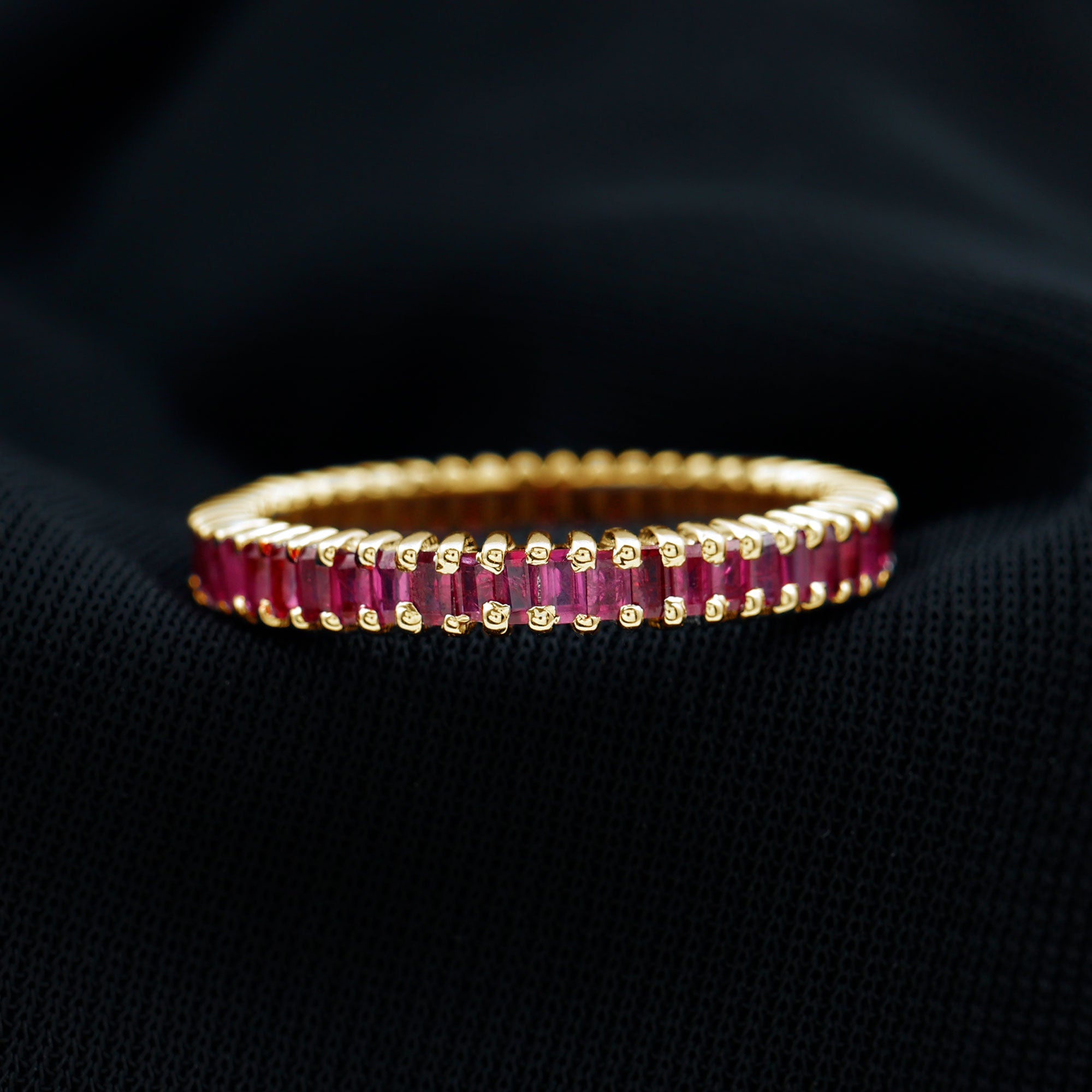 Baguette Cut Ruby Eternity Ring in Shared Prong Setting Ruby - ( AAA ) - Quality - Rosec Jewels