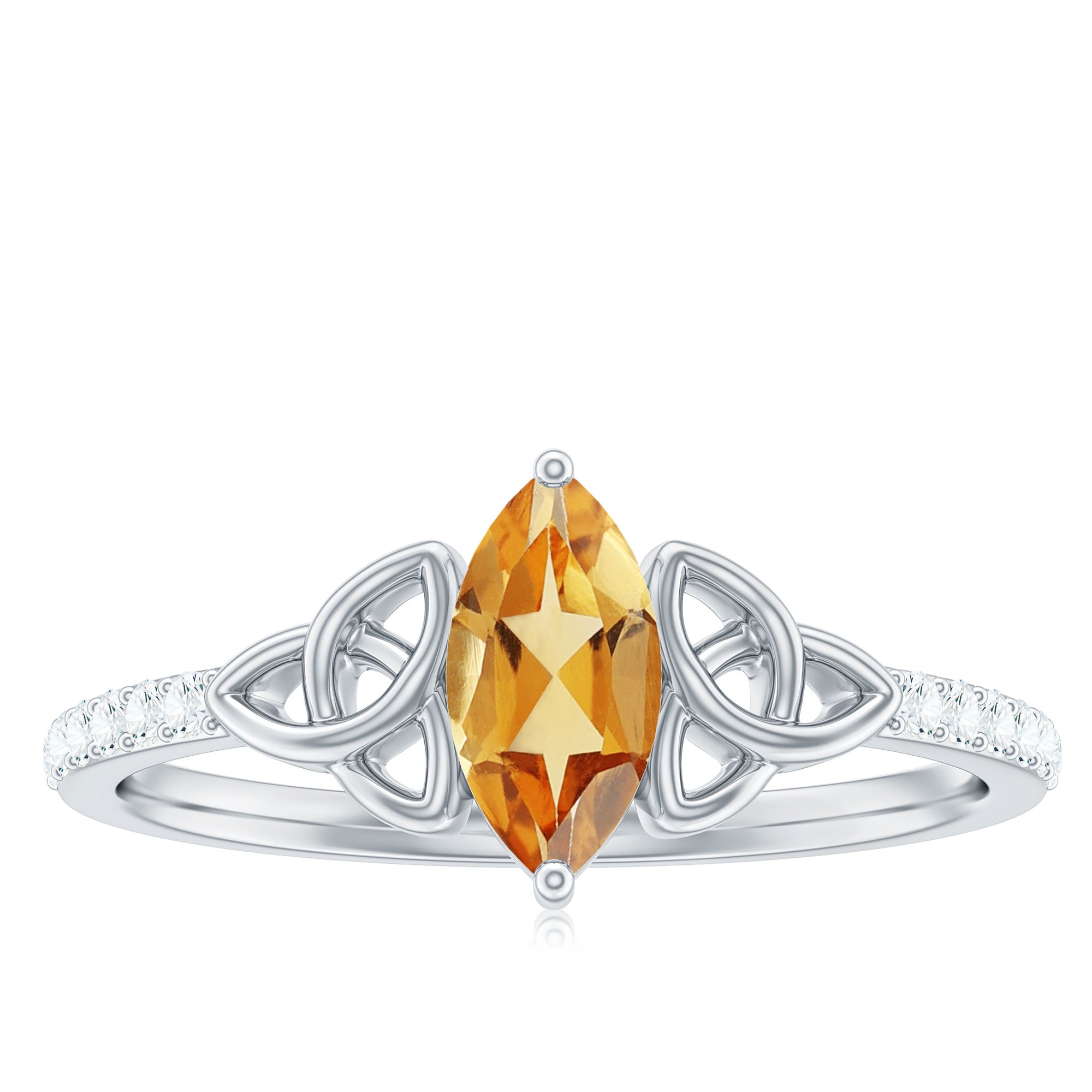 1 CT Marquise Cut Solitaire Citrine Celtic Knot Ring with Diamond Citrine - ( AAA ) - Quality - Rosec Jewels