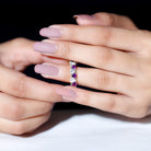 Rosec Jewels-Heart Shape Purple Amethyst and Moissanite Eternity Ring in Claw Setting