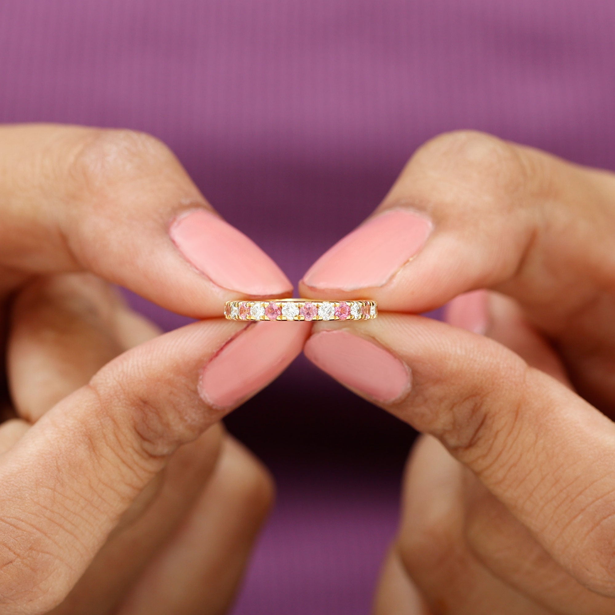 Pink Tourmaline and Diamond Stackable Ring Pink Tourmaline - ( AAA ) - Quality - Rosec Jewels