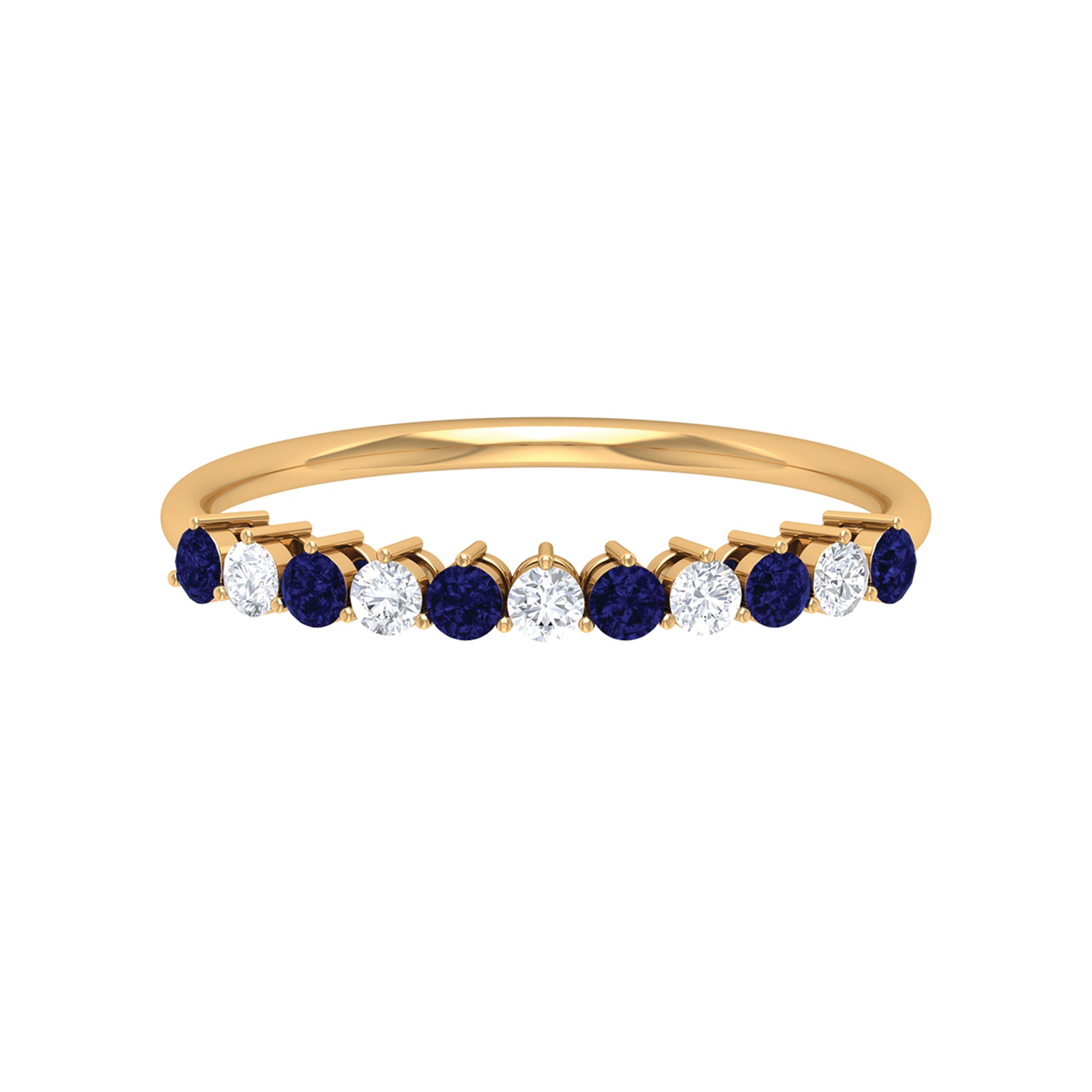 Round Shape Blue Sapphire and Moissanite Stackable Ring Blue Sapphire - ( AAA ) - Quality - Rosec Jewels