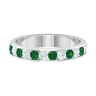 Emerald and Diamond Semi Eternity Band Ring Emerald - ( AAA ) - Quality - Rosec Jewels