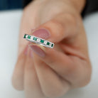 Emerald and Diamond Semi Eternity Band Ring Emerald - ( AAA ) - Quality - Rosec Jewels