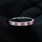 Pink Tourmaline and Diamond Nine Stone Band Ring Pink Tourmaline - ( AAA ) - Quality - Rosec Jewels