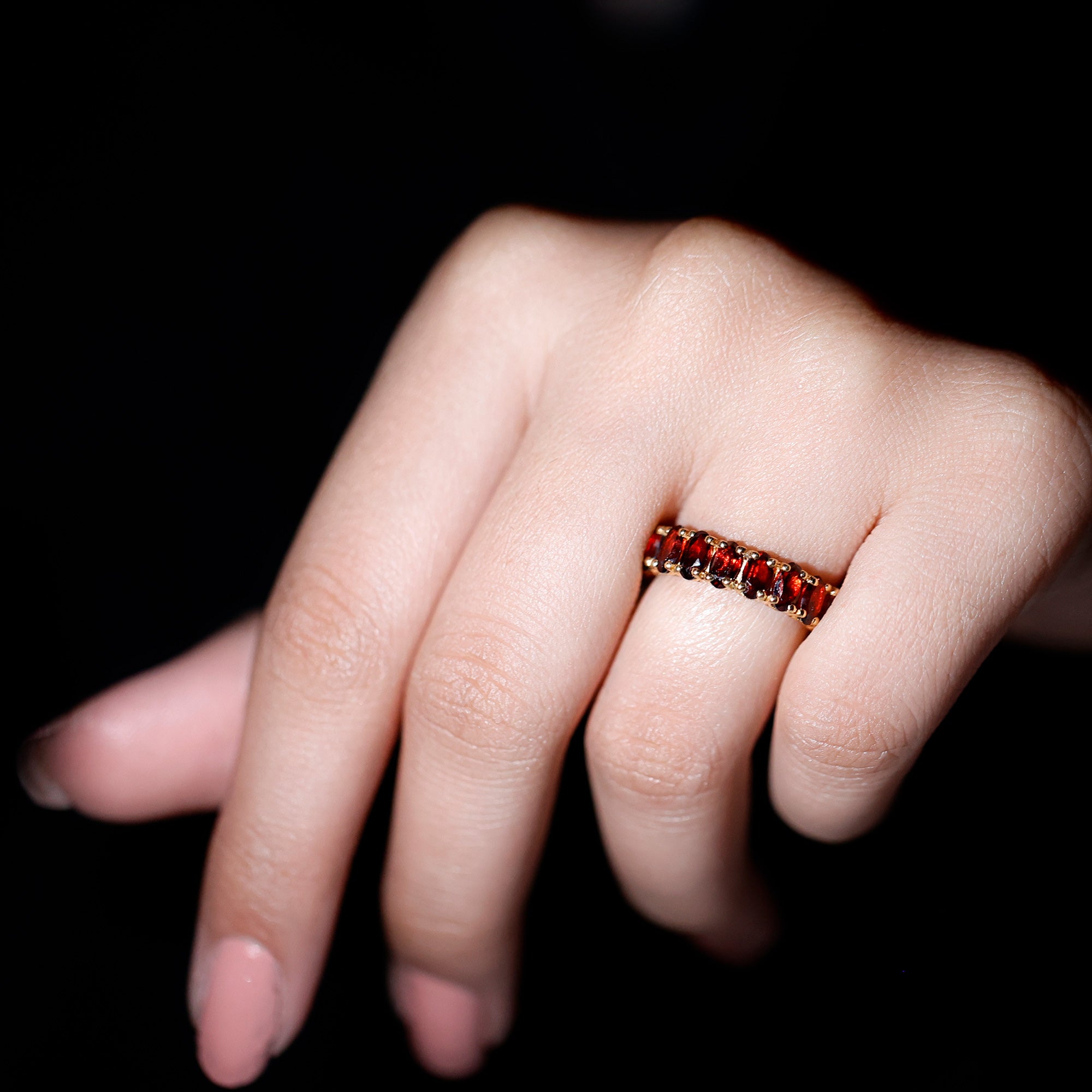 Oval Shape Garnet Full Eternity Ring Garnet - ( AAA ) - Quality - Rosec Jewels