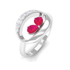 Pear Cut Ruby Toi et Moi Contemporary Ring with Diamond Ruby - ( AAA ) - Quality - Rosec Jewels