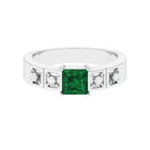 Princess Cut Lab Grown Emerald and Diamond Wedding Band Ring Lab Created Emerald - ( AAAA ) - Quality - Rosec Jewels