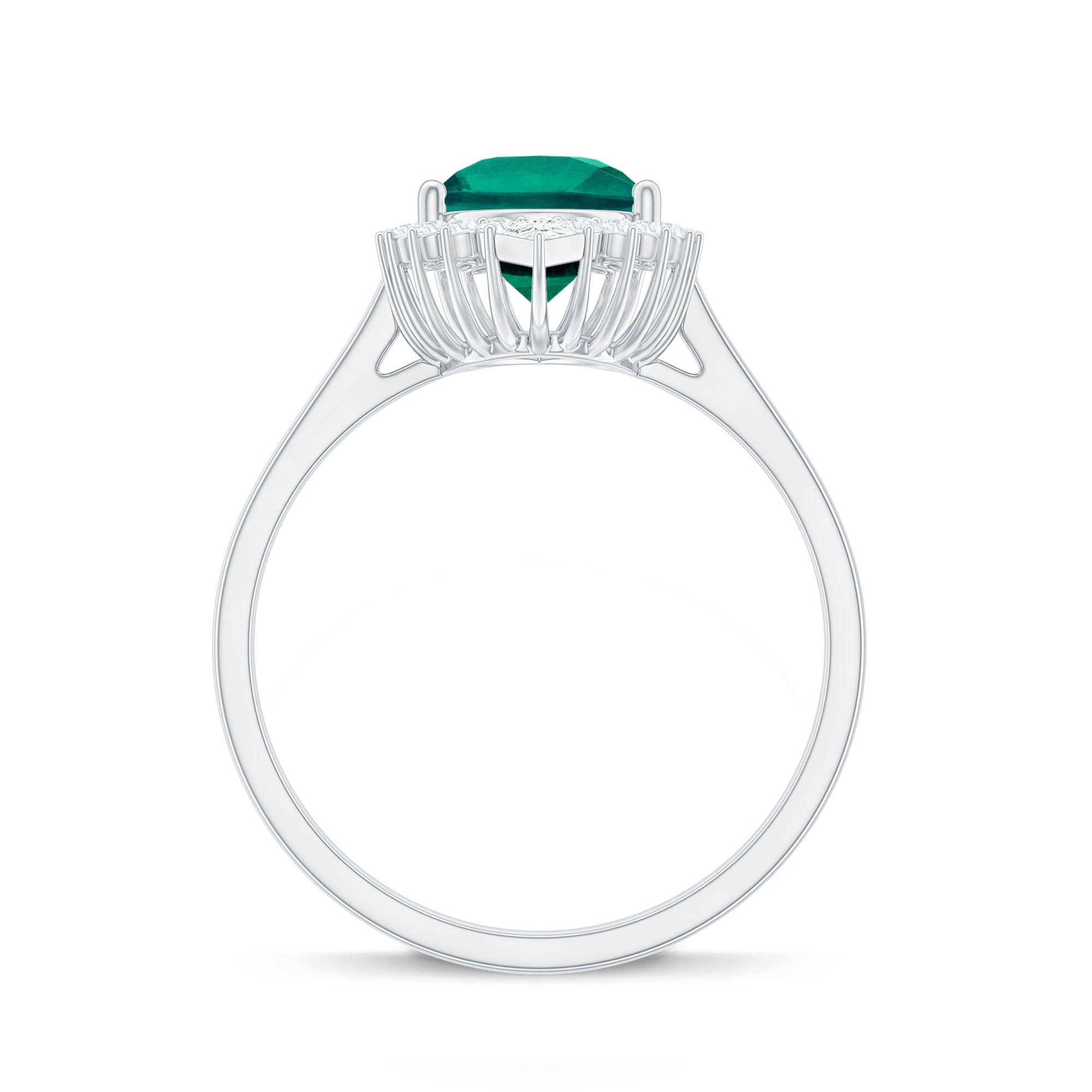 Pear Cut Created Emerald Halo Cocktail Ring with Diamond Lab Created Emerald - ( AAAA ) - Quality - Rosec Jewels