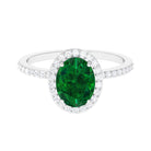 Oval Cut Created Emerald and Diamond Halo Engagement Ring Lab Created Emerald - ( AAAA ) - Quality - Rosec Jewels