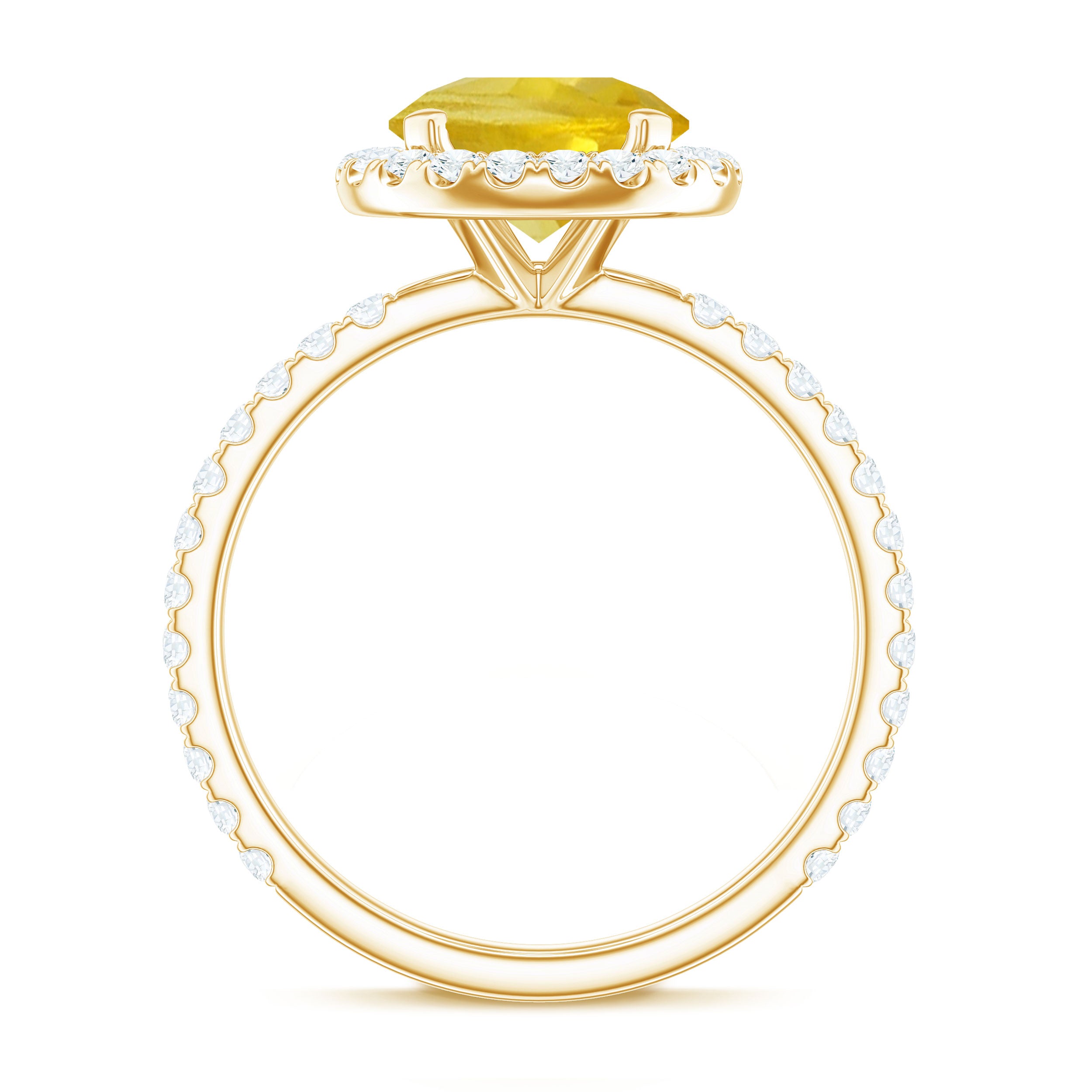 Lab Created yellow Sapphire Round Halo Engagement Ring with Diamond Lab Created Yellow Sapphire - ( AAAA ) - Quality - Rosec Jewels