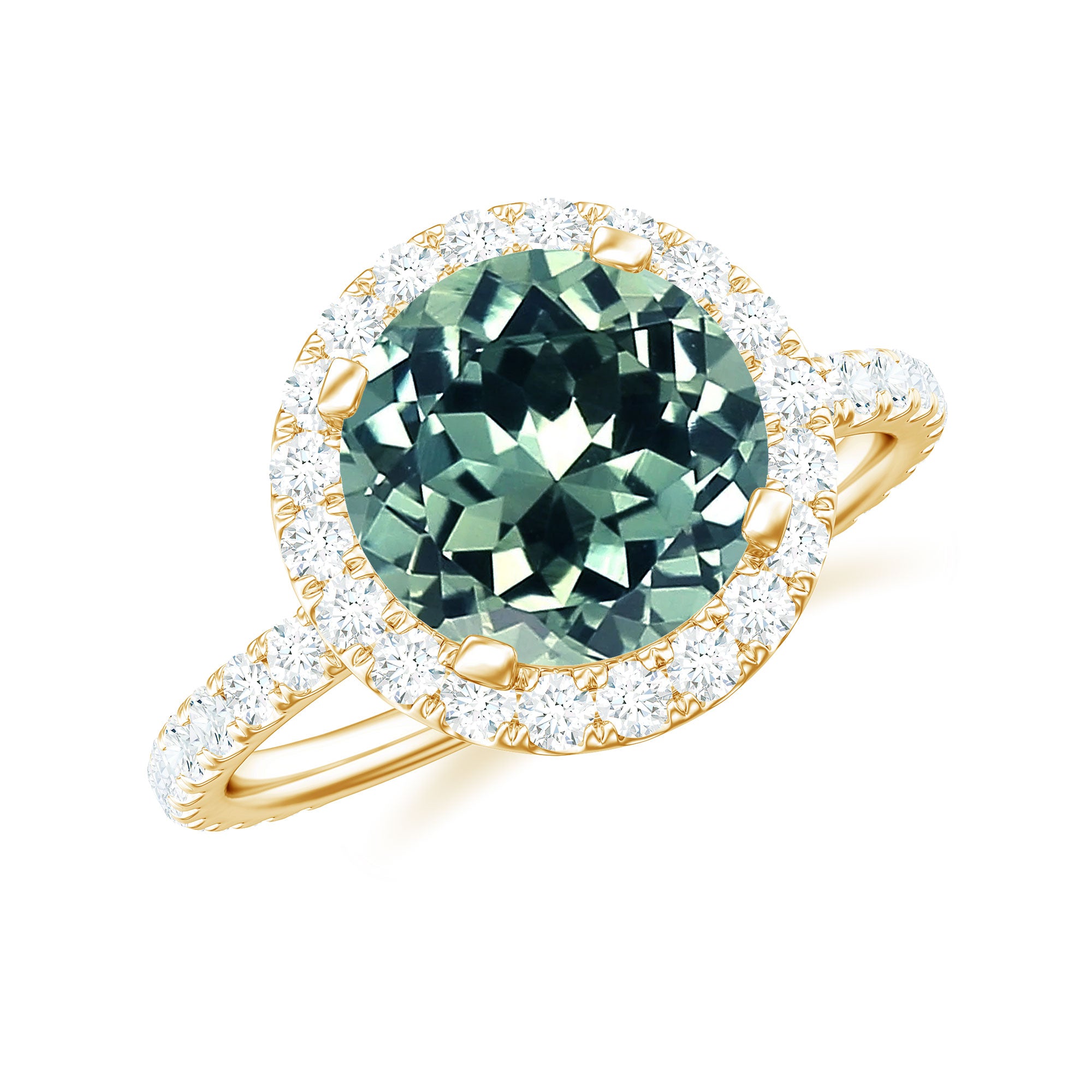 Round Lab Created Green Sapphire Halo Engagement Ring with Moissanite Lab Created Green Sapphire - ( AAAA ) - Quality - Rosec Jewels