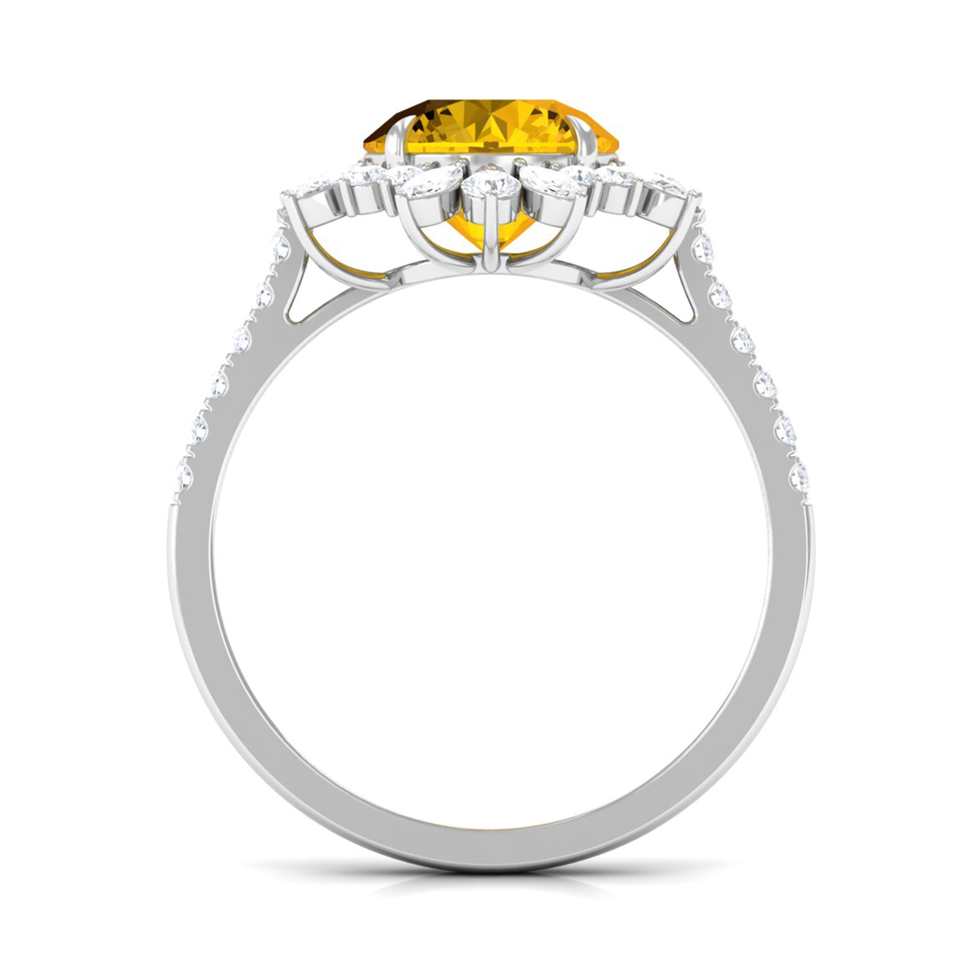 Created Yellow Sapphire Floral Engagement Ring with Moissanite Lab Created Yellow Sapphire - ( AAAA ) - Quality - Rosec Jewels