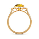 Created Yellow Sapphire Floral Engagement Ring with Moissanite Lab Created Yellow Sapphire - ( AAAA ) - Quality - Rosec Jewels