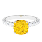 Cushion Cut Created Yellow Sapphire Engagement Ring with Diamond Lab Created Yellow Sapphire - ( AAAA ) - Quality - Rosec Jewels