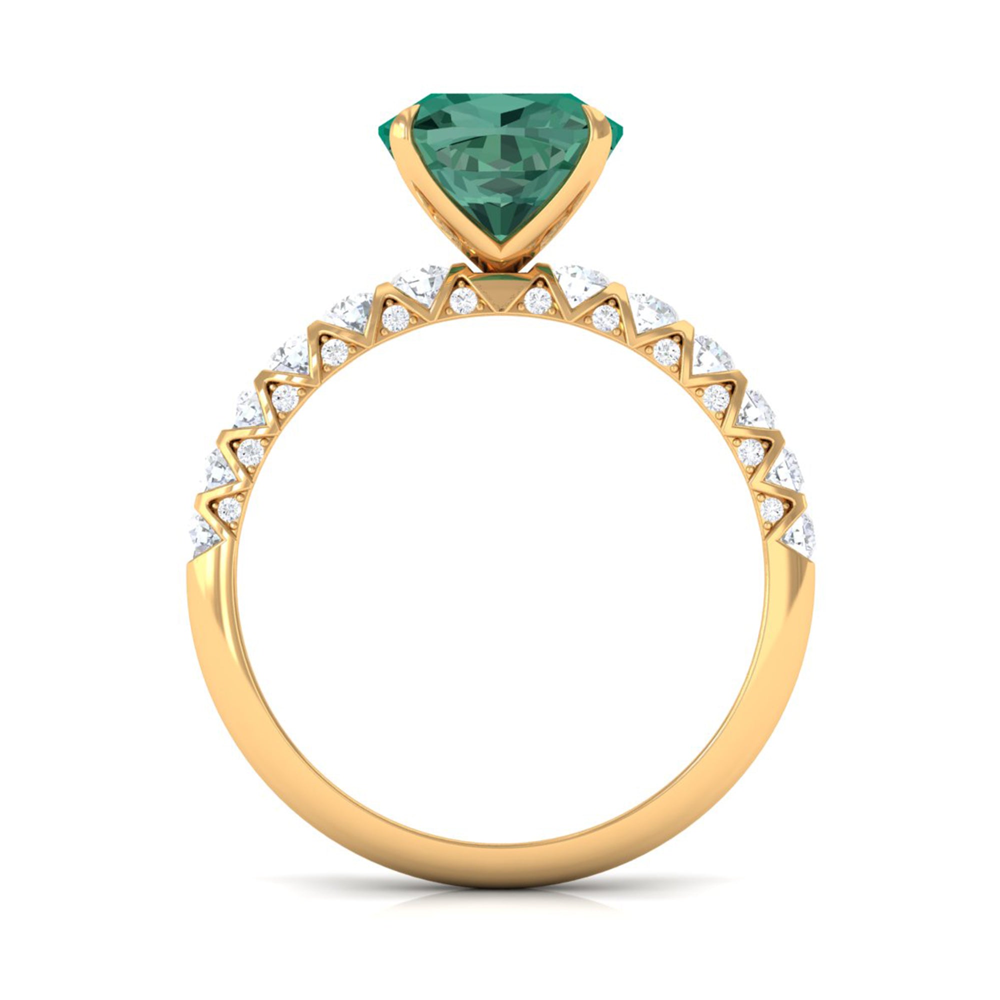 Cushion Cut Created Green Sapphire Engagement Ring with Moissanite Lab Created Green Sapphire - ( AAAA ) - Quality - Rosec Jewels