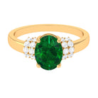 Oval Created Emerald Engagement Ring with Diamond Collar Lab Created Emerald - ( AAAA ) - Quality - Rosec Jewels