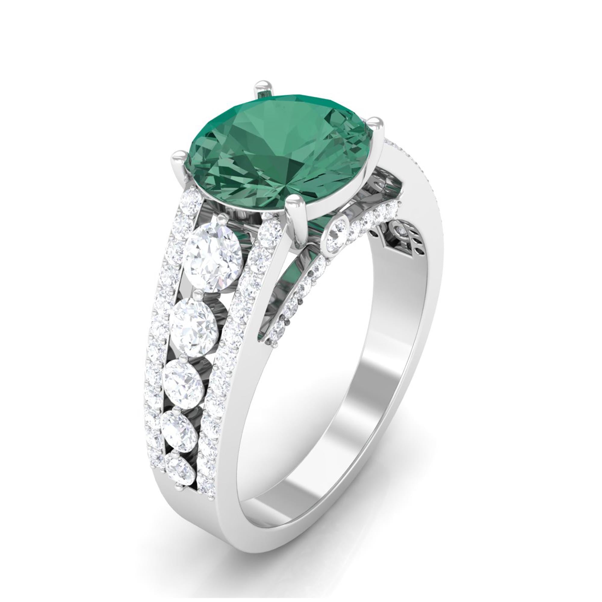 Created Green Sapphire Engagement Ring with Moissanite Lab Created Green Sapphire - ( AAAA ) - Quality - Rosec Jewels