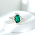 Pear Created Emerald and Diamond Halo Engagement Ring Lab Created Emerald - ( AAAA ) - Quality - Rosec Jewels