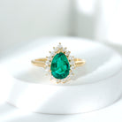 Pear Created Emerald and Diamond Halo Engagement Ring Lab Created Emerald - ( AAAA ) - Quality - Rosec Jewels