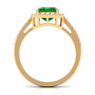 Big Octagon Cut Created Emerald Halo Engagement Ring with Diamond Lab Created Emerald - ( AAAA ) - Quality - Rosec Jewels