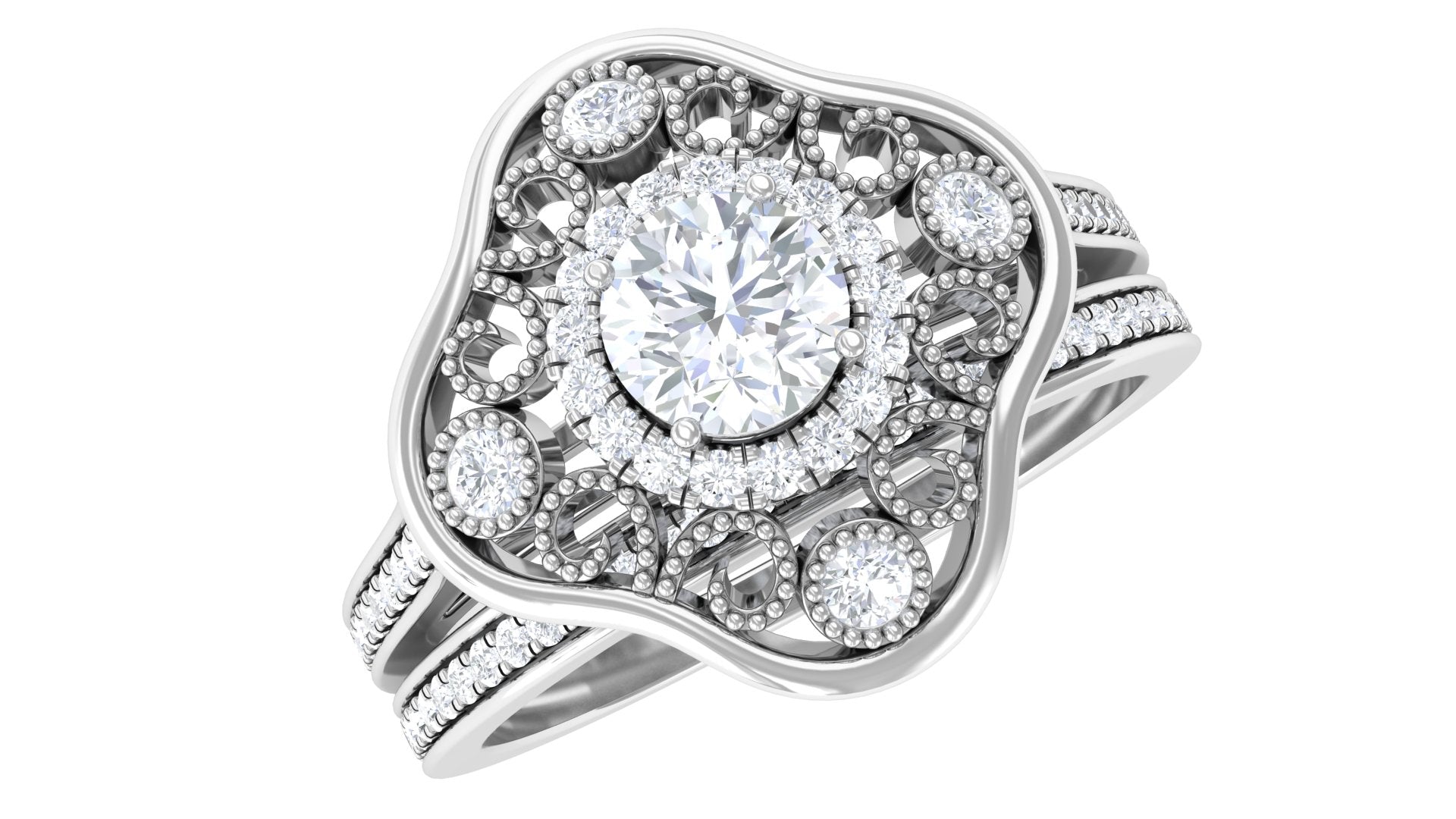 1/2 CT Statement Diamond Engagement Ring Set with Straight Band Diamond - ( HI-SI ) - Color and Clarity - Rosec Jewels