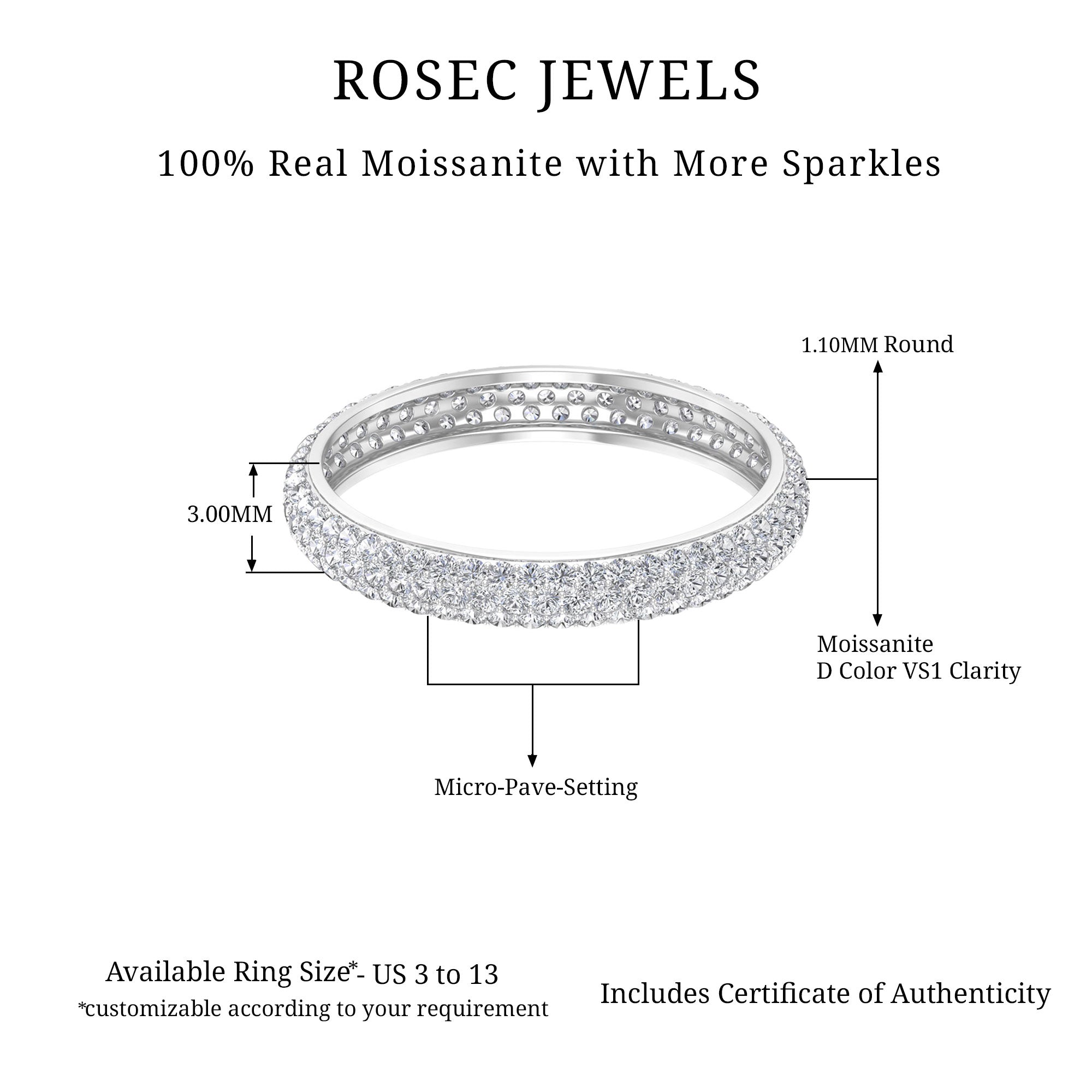 Simple Moissanite Eternity Wedding Band Ring Moissanite - ( D-VS1 ) - Color and Clarity - Rosec Jewels