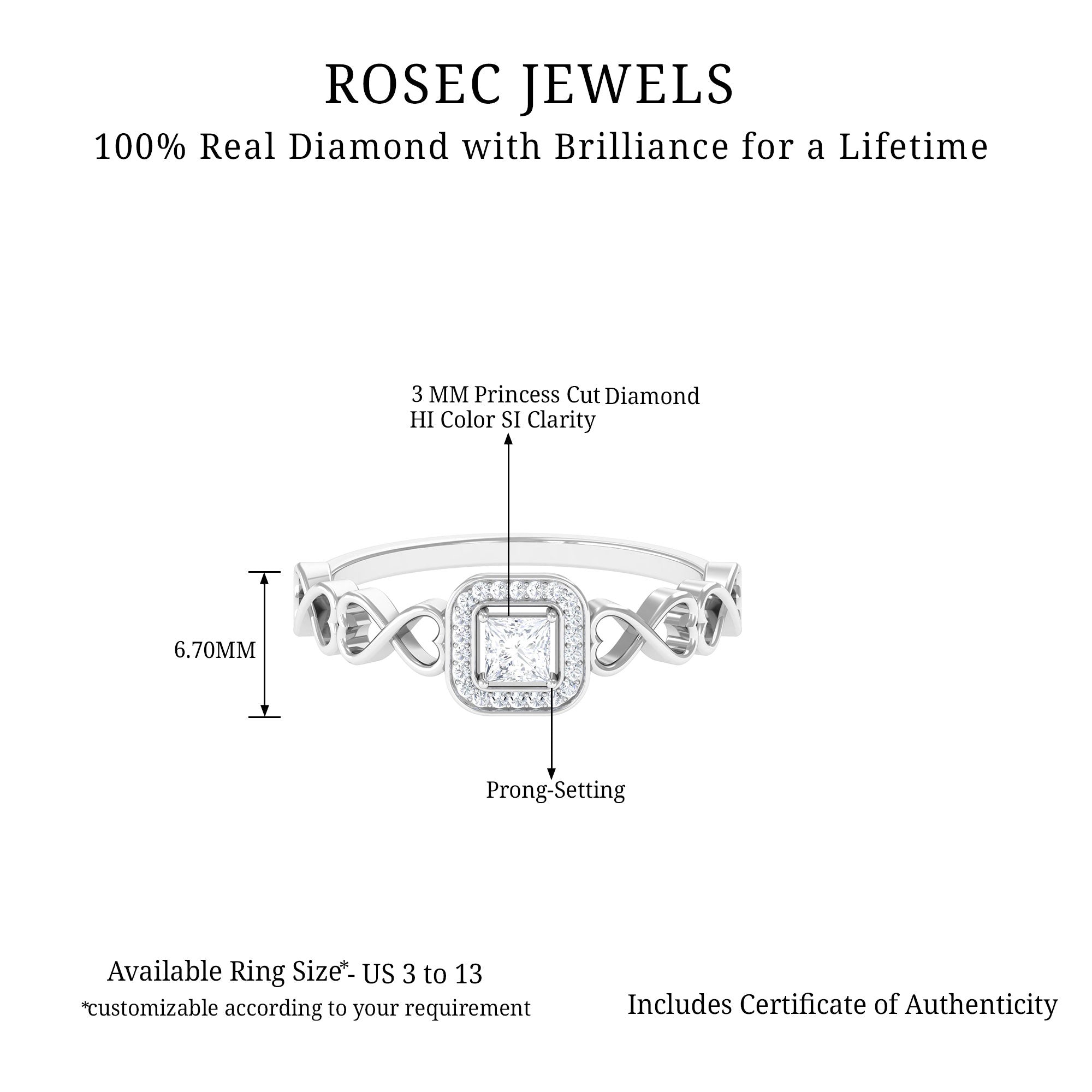 1/4 CT Real Diamond Gold Infinity Heart Engagement Ring Diamond - ( HI-SI ) - Color and Clarity - Rosec Jewels