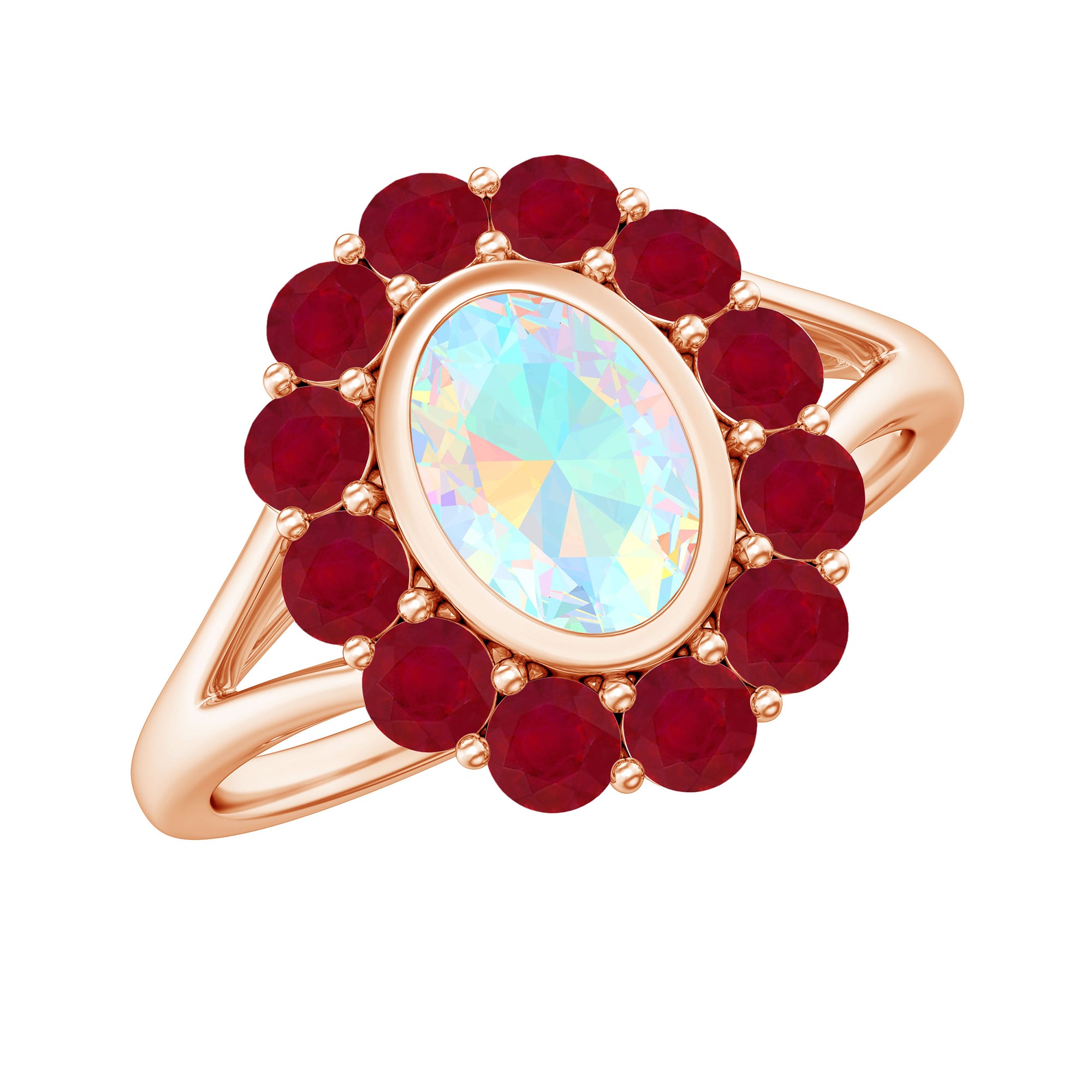 2 CT Oval Cut Ethiopian Opal Cocktail Engagement Ring with Ruby Halo Ethiopian Opal - ( AAA ) - Quality - Rosec Jewels