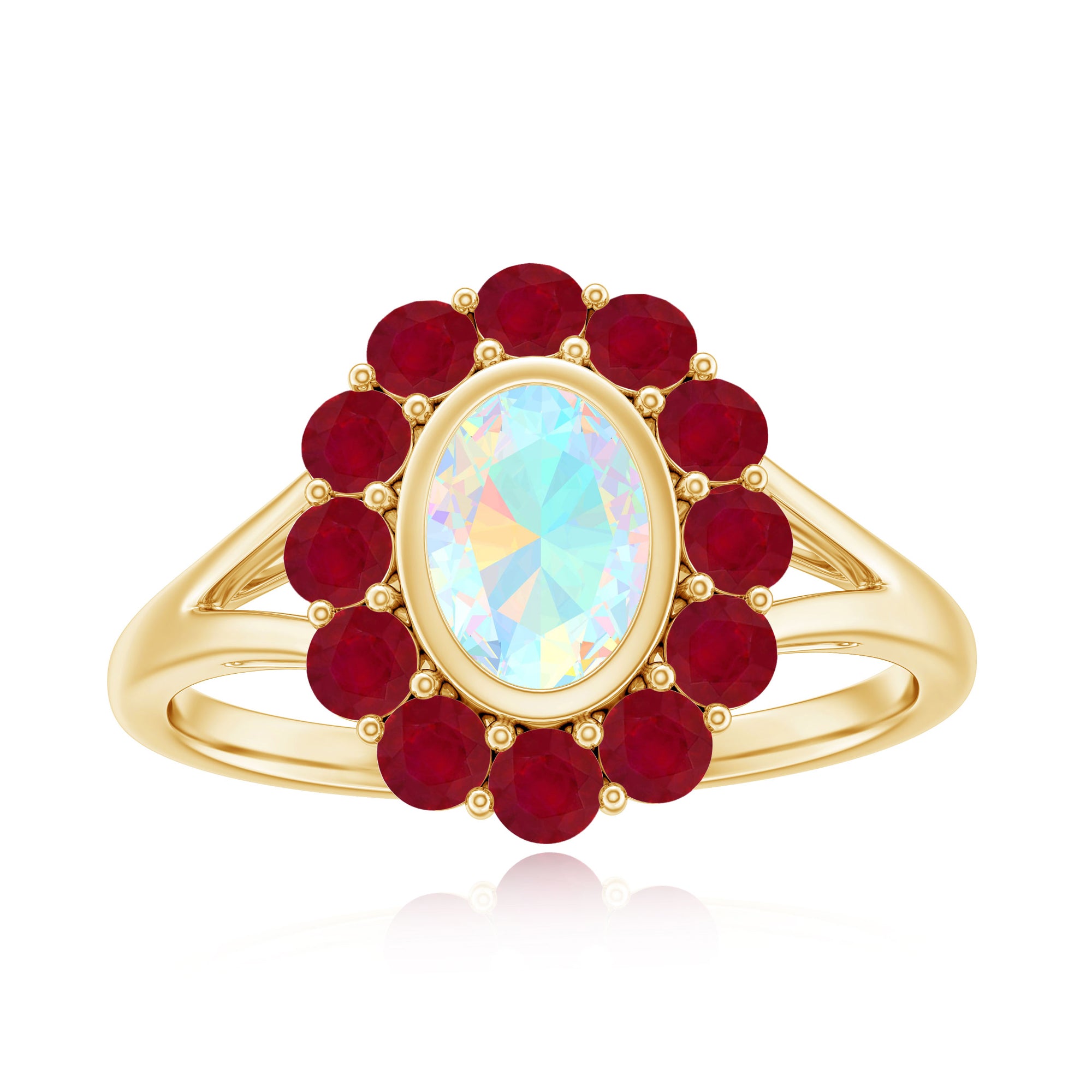 2 CT Oval Cut Ethiopian Opal Cocktail Engagement Ring with Ruby Halo Ethiopian Opal - ( AAA ) - Quality - Rosec Jewels