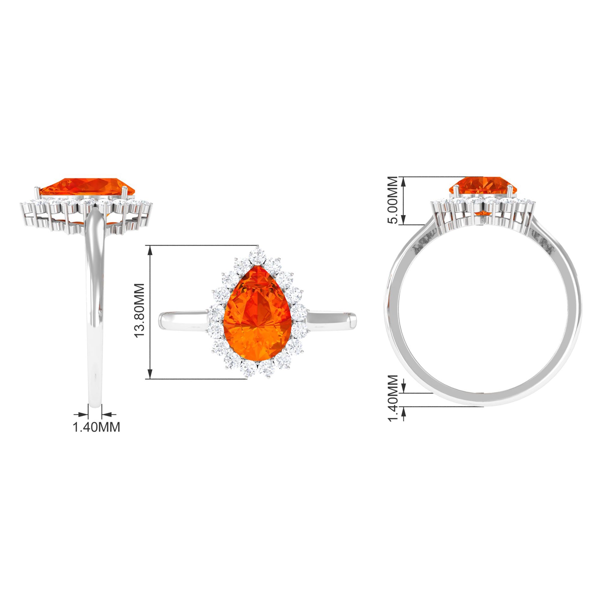 Pear Cut Created Orange Sapphire and Diamond Halo Engagement Ring Lab Created Orange Sapphire - ( AAAA ) - Quality - Rosec Jewels