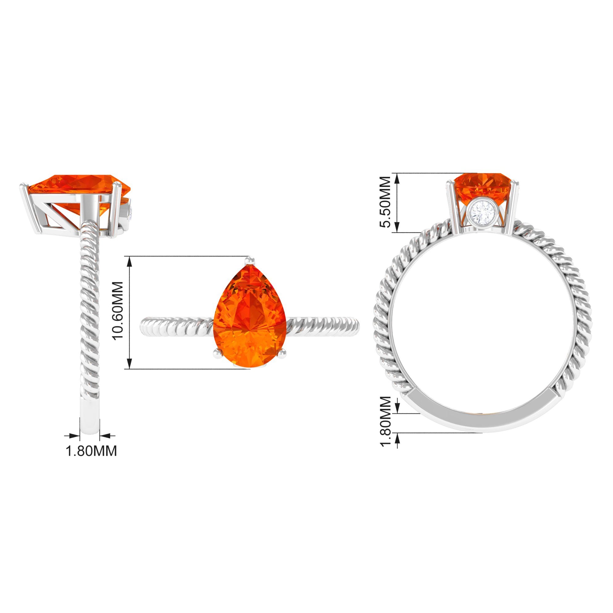 Pear Cut Created Orange Sapphire Solitaire Engagement Ring Lab Created Orange Sapphire - ( AAAA ) - Quality - Rosec Jewels