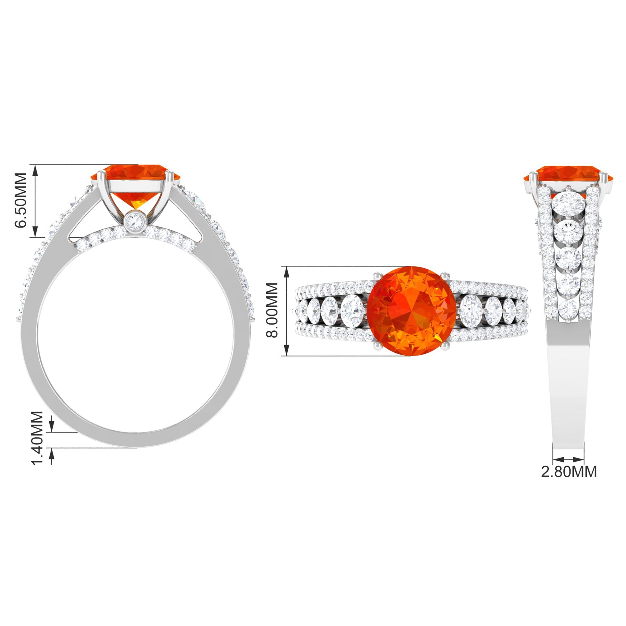 Lab Created Orange Sapphire and Moissanite Engagement Ring Lab Created Orange Sapphire - ( AAAA ) - Quality - Rosec Jewels