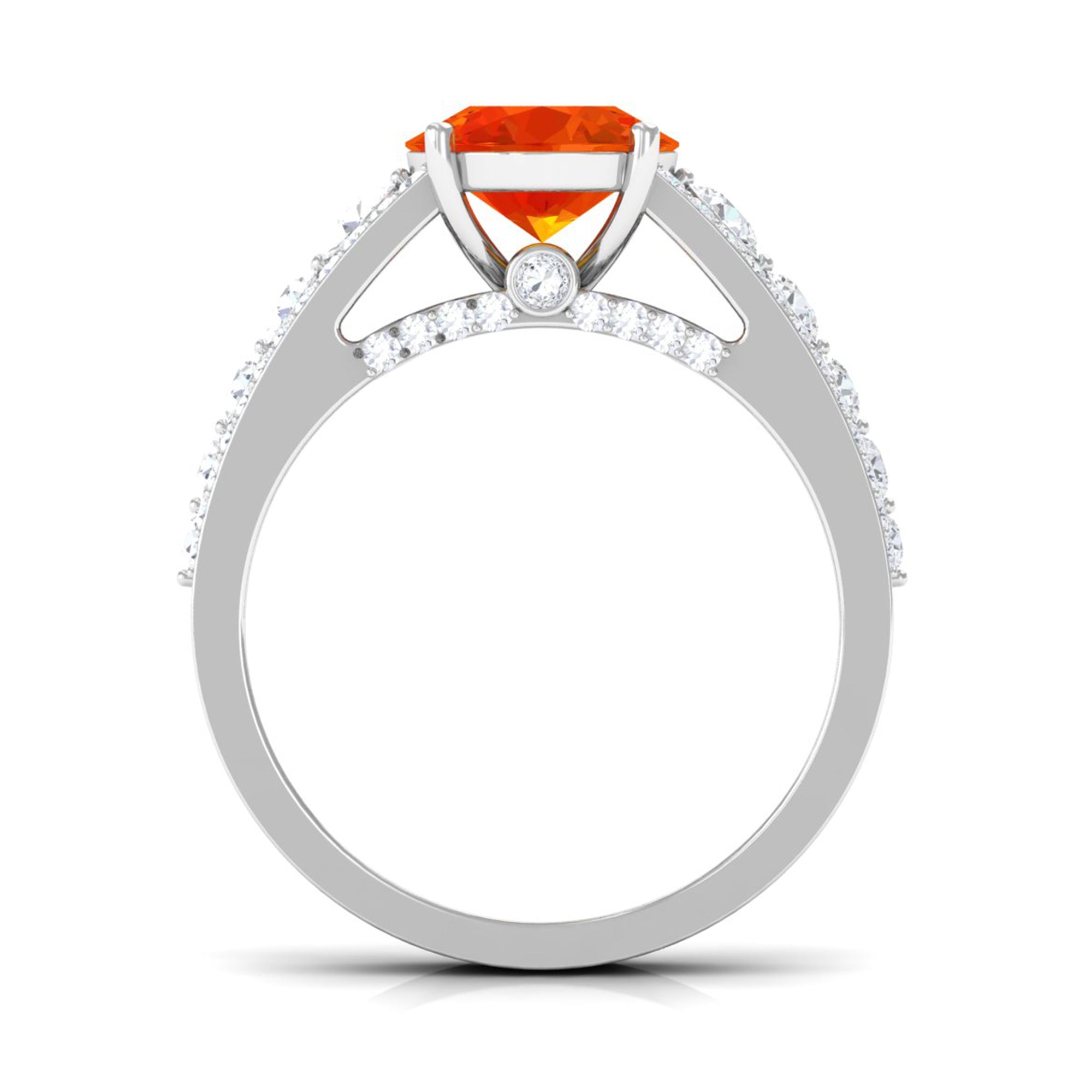 Lab Created Orange Sapphire and Moissanite Engagement Ring Lab Created Orange Sapphire - ( AAAA ) - Quality - Rosec Jewels