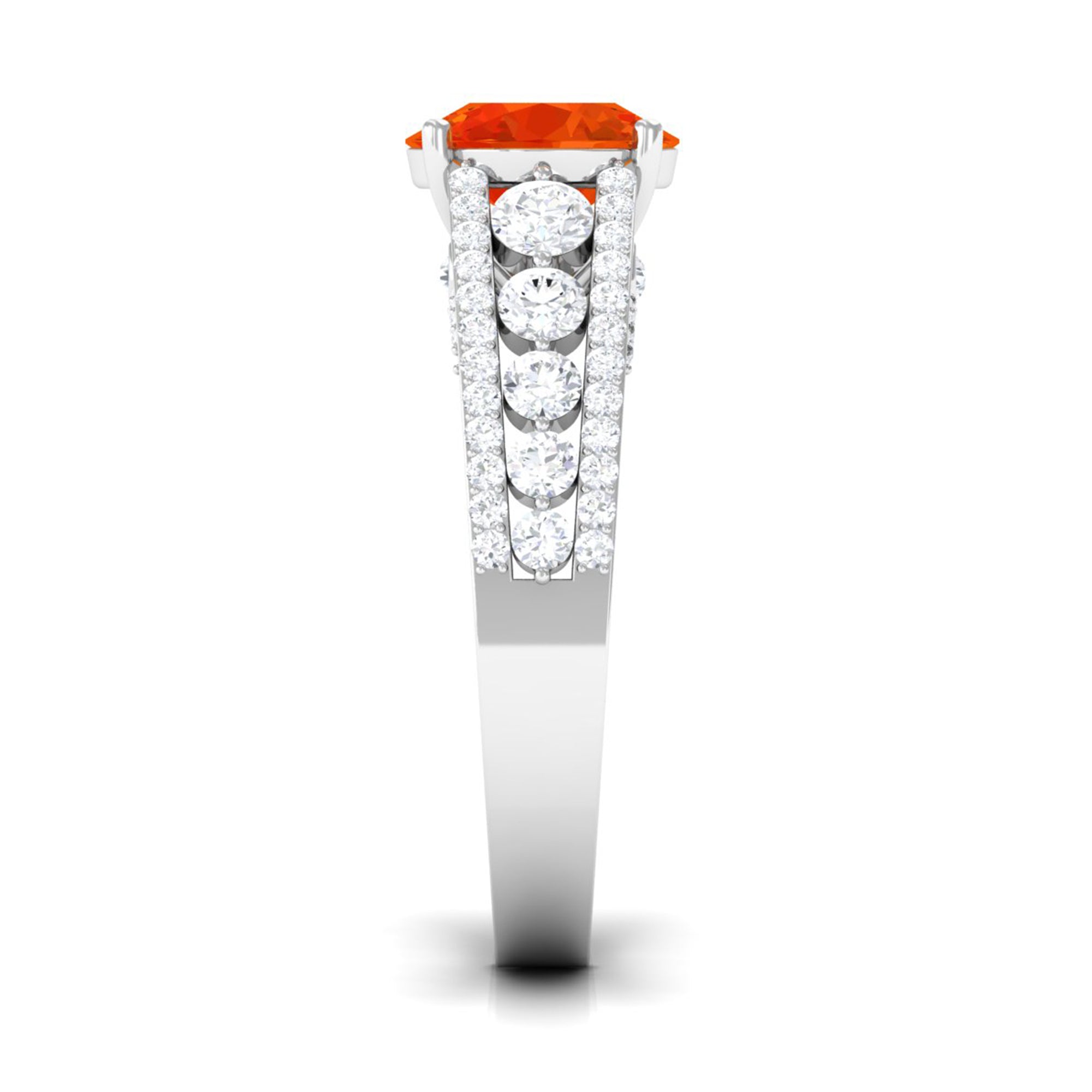 Lab Created Orange Sapphire and Moissanite Engagement Ring Lab Created Orange Sapphire - ( AAAA ) - Quality - Rosec Jewels