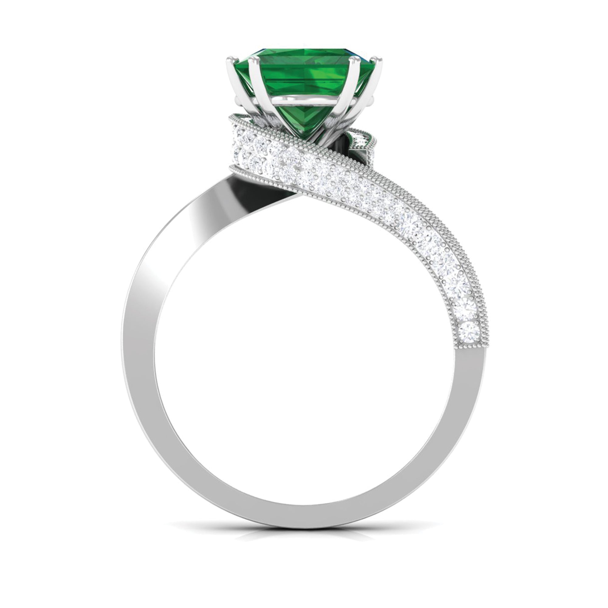 Princess Cut Created Emerald Solitaire Bypass Engagement Ring Lab Created Emerald - ( AAAA ) - Quality - Rosec Jewels