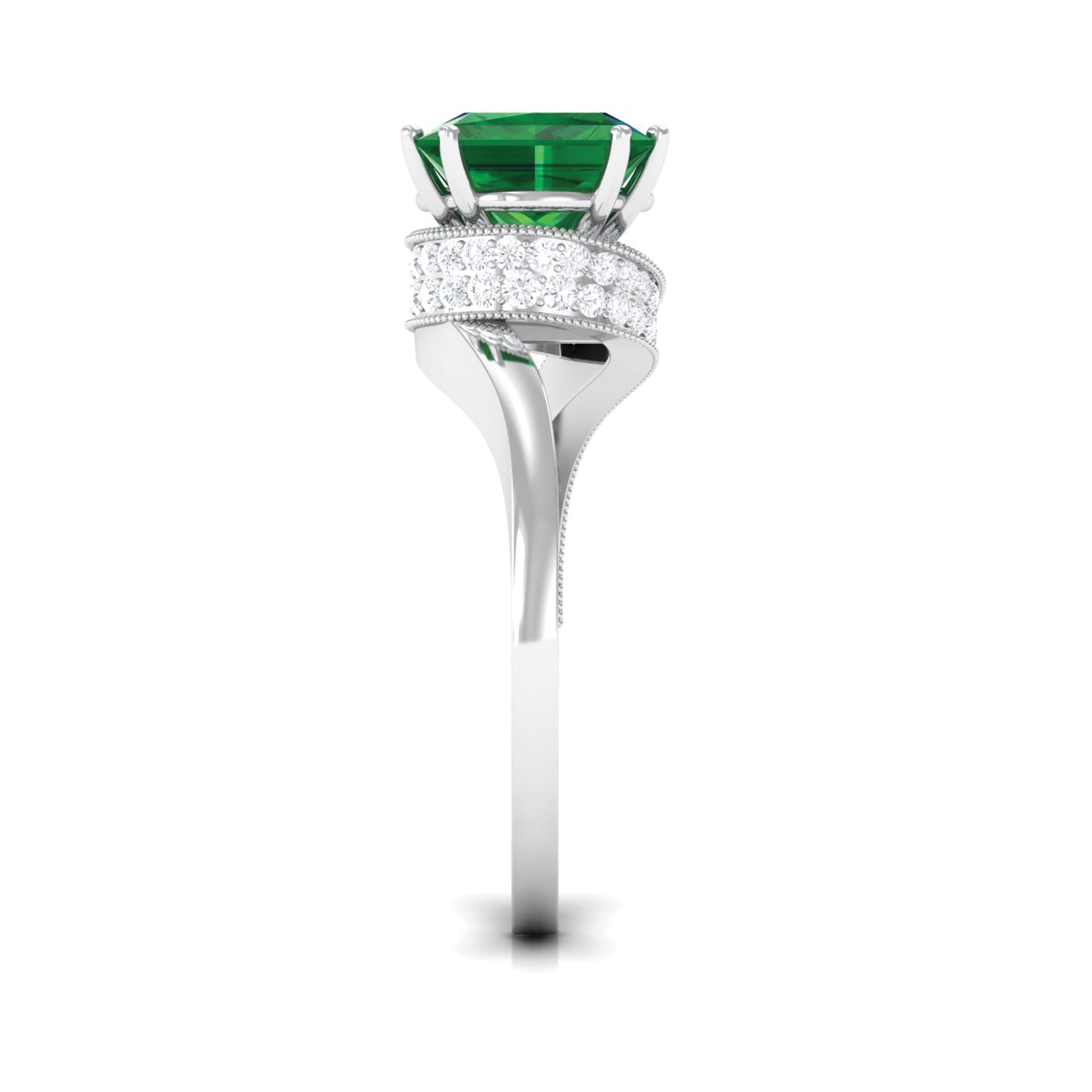 Princess Cut Created Emerald Solitaire Bypass Engagement Ring Lab Created Emerald - ( AAAA ) - Quality - Rosec Jewels