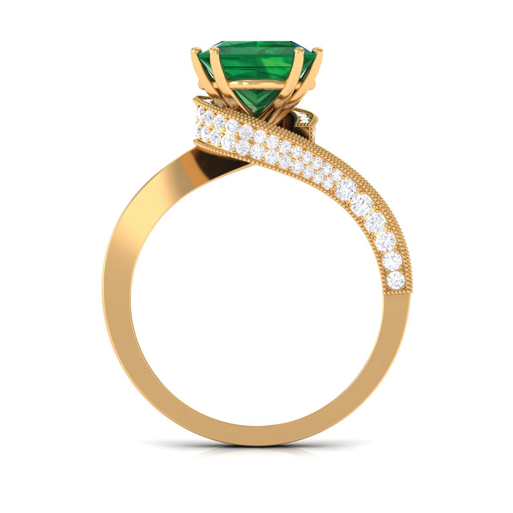 Princess Cut Created Emerald Solitaire Bypass Engagement Ring Lab Created Emerald - ( AAAA ) - Quality - Rosec Jewels