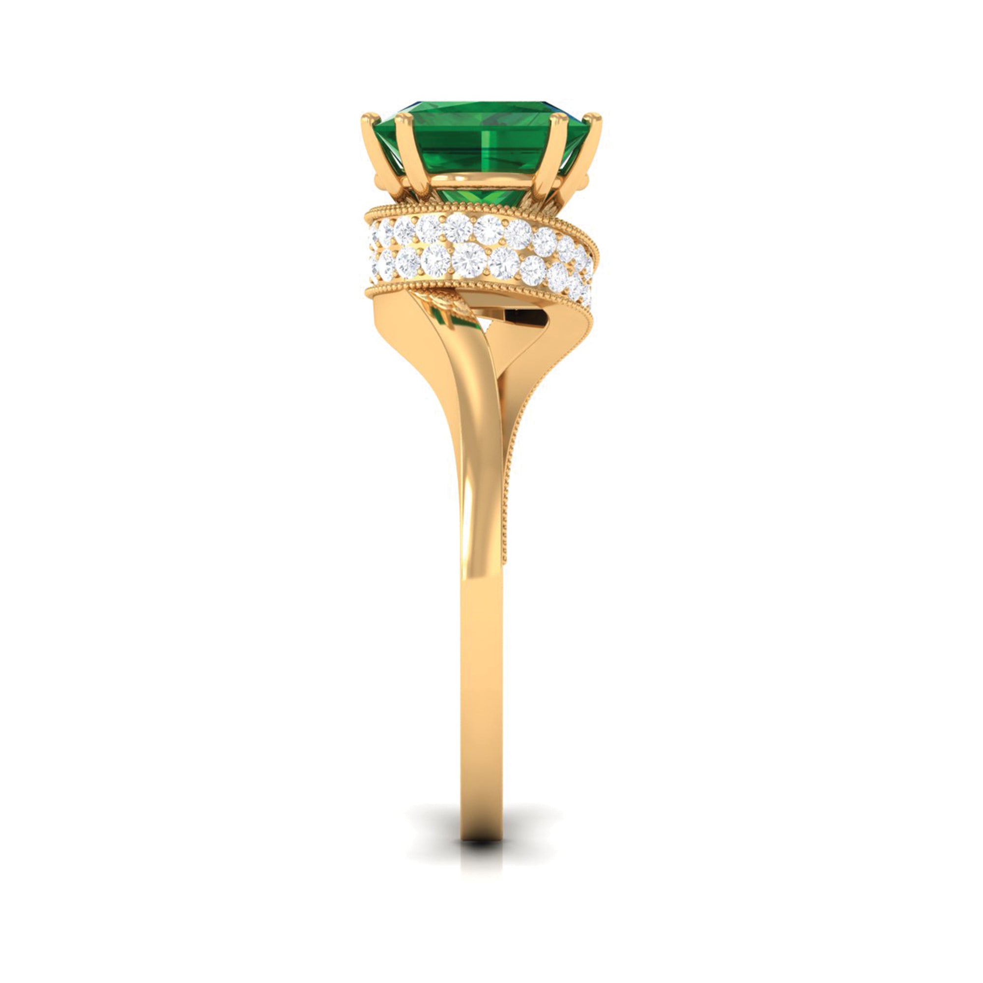 Princess Cut Created Emerald Solitaire Bypass Engagement Ring Lab Created Emerald - ( AAAA ) - Quality - Rosec Jewels