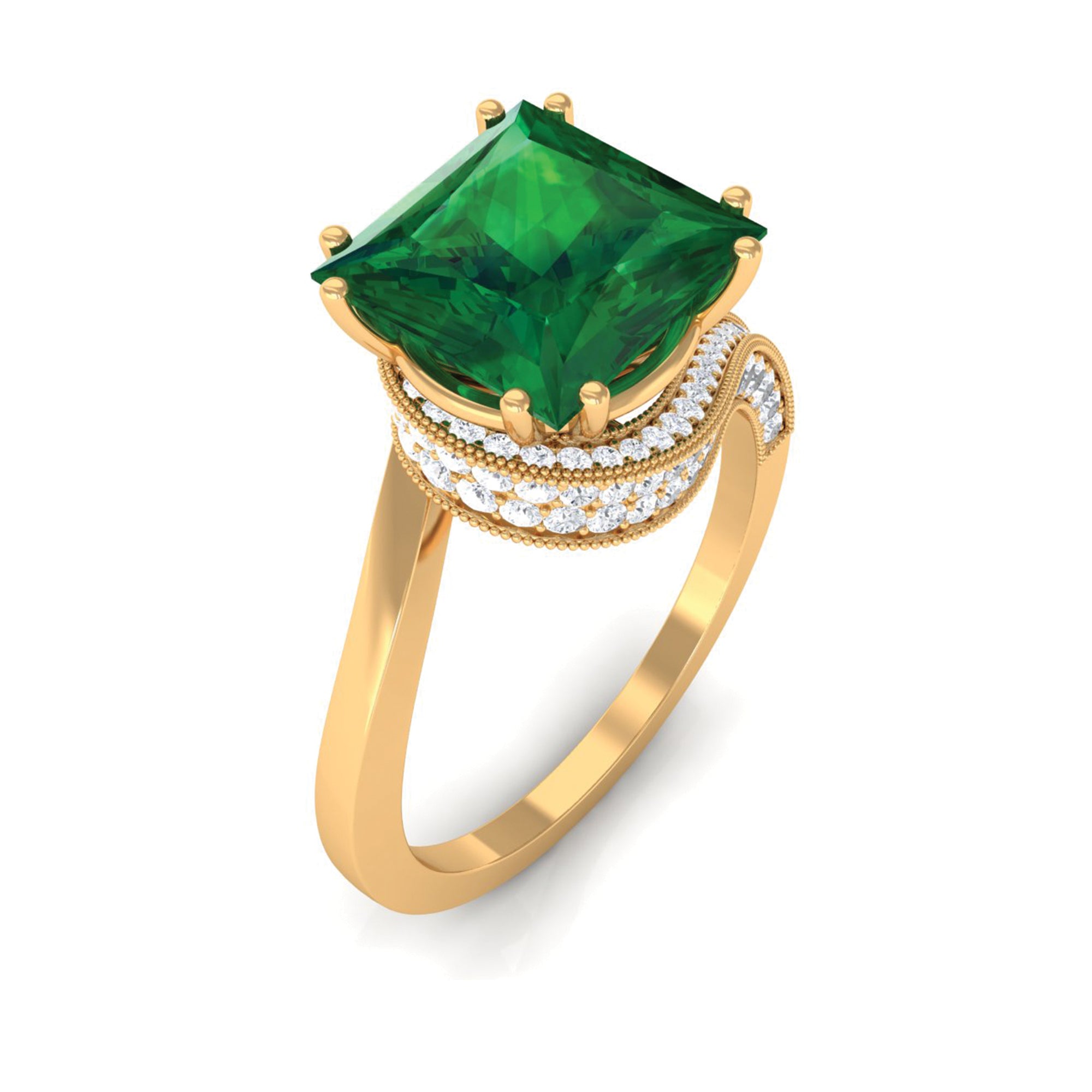 Princess Cut Created Emerald Solitaire Bypass Engagement Ring Lab Created Emerald - ( AAAA ) - Quality - Rosec Jewels