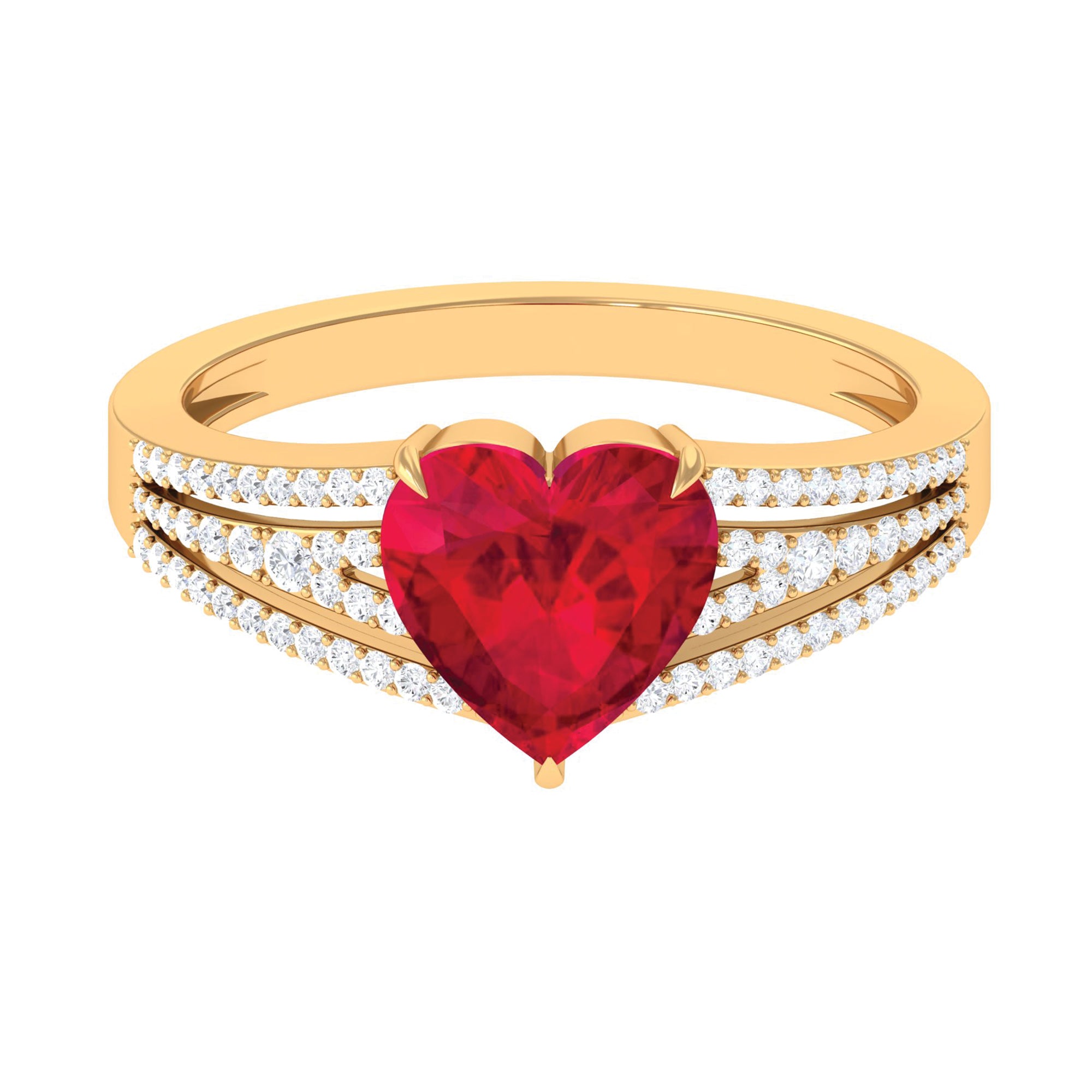 Heart Shape Created Ruby Engagement Ring with Diamond Lab Created Ruby - ( AAAA ) - Quality - Rosec Jewels