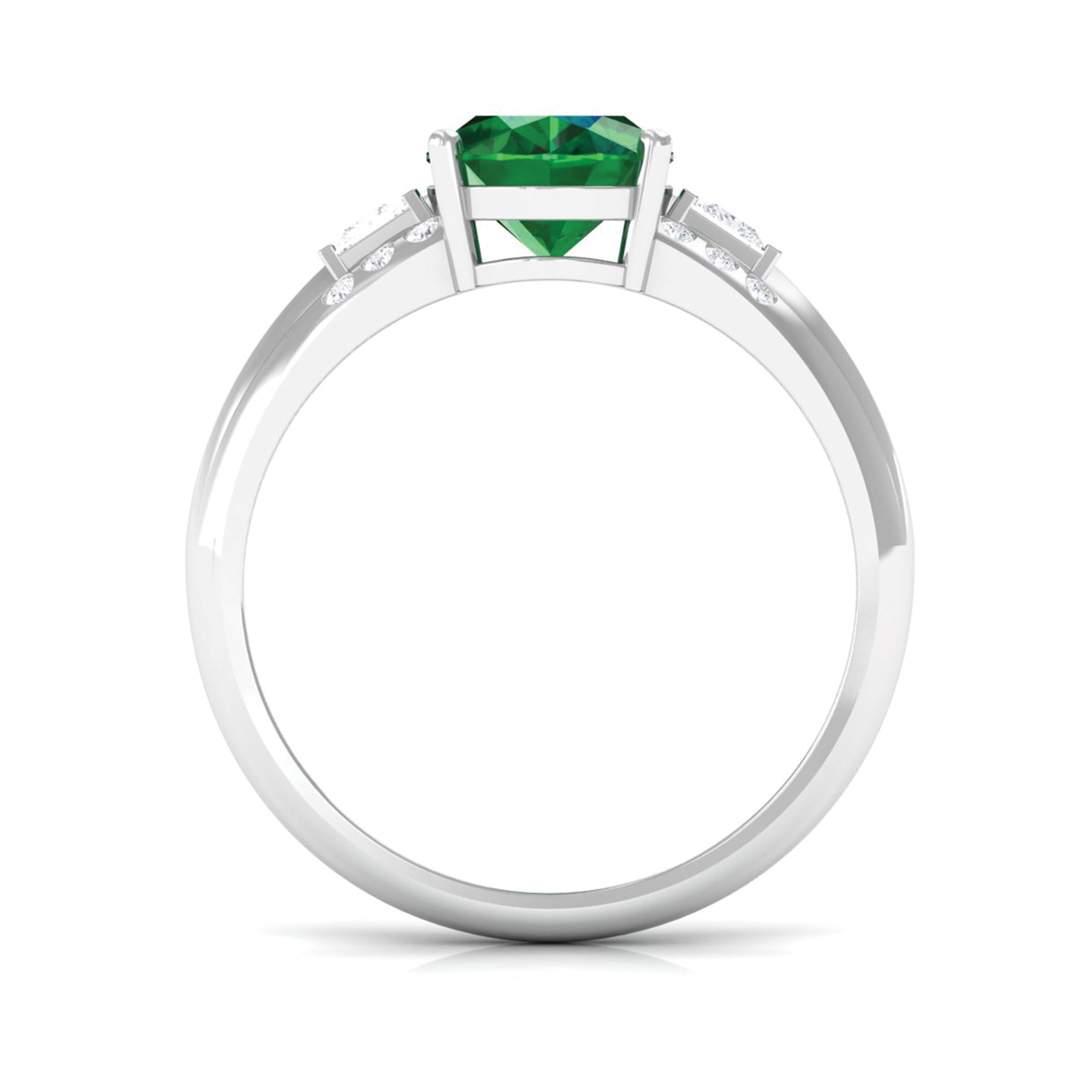 Solitaire Lab Grown Emerald Oval Engagement Ring with Diamond Lab Created Emerald - ( AAAA ) - Quality - Rosec Jewels